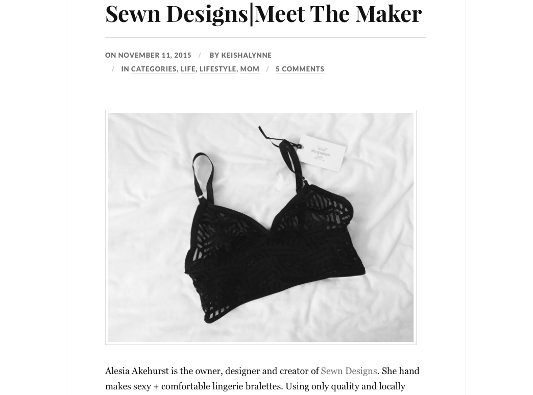 Keisha from Loving Littles Blog talks about her recent Sewn Designs purchase and how bralettes are for moms too! Read the post here .