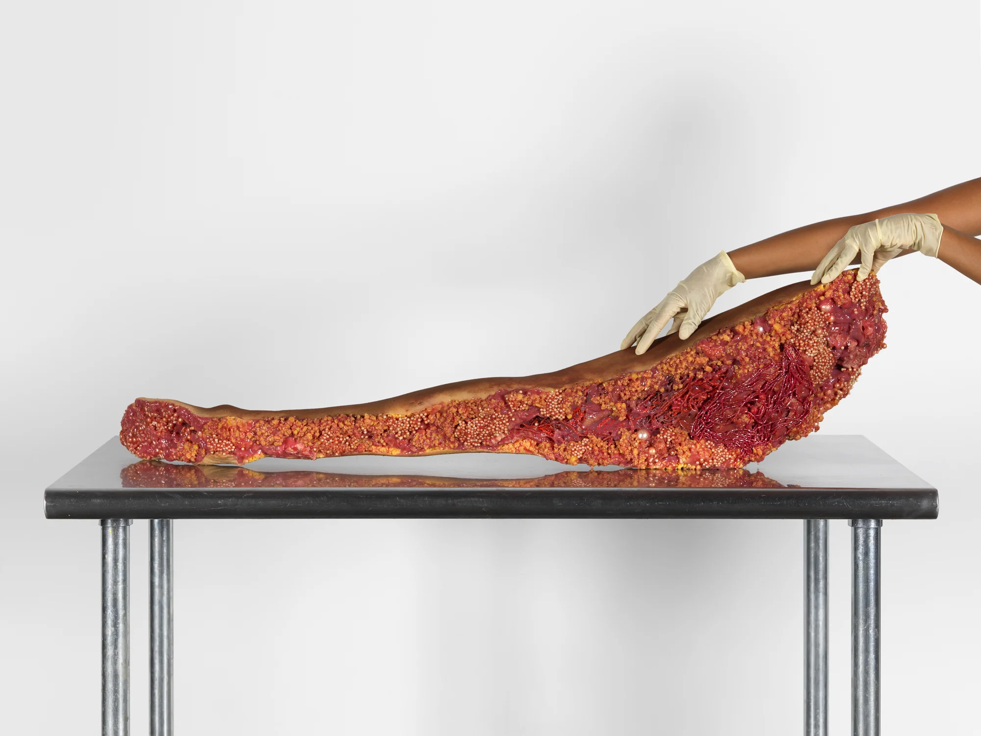 A Fifteen Year Old Girl Who Would Never Dance Again; A White Man In Pursuit of the Pedestal , 2017 Silicone, pearls, Swarovski crystals, glass beads, fiberglass insulation, expandable foam 60 x 30 x 30 inches
