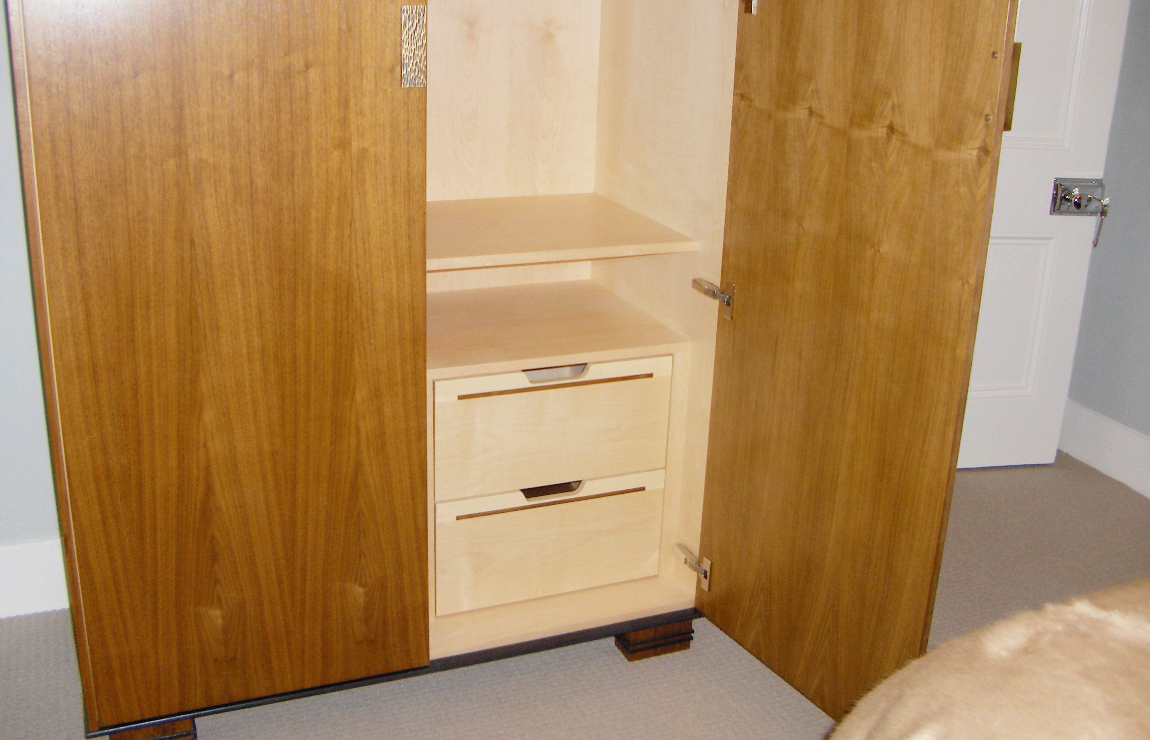Wardrobe. Walnut with maple interior and drawers. St Margarets. West London