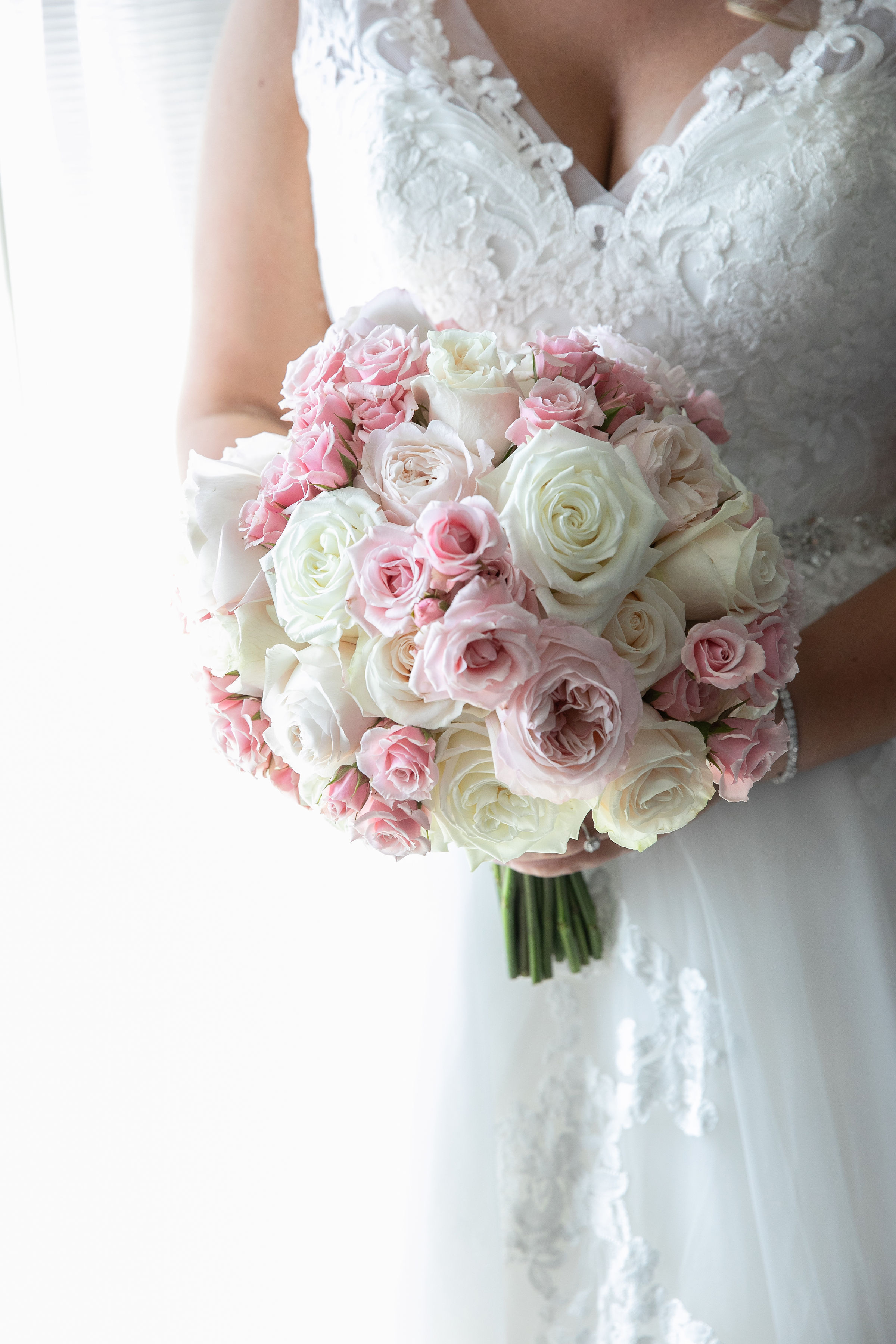Wedding Flowers Cream & Baby Pink Roses with Diamante Brides Teardrop Bouquet 