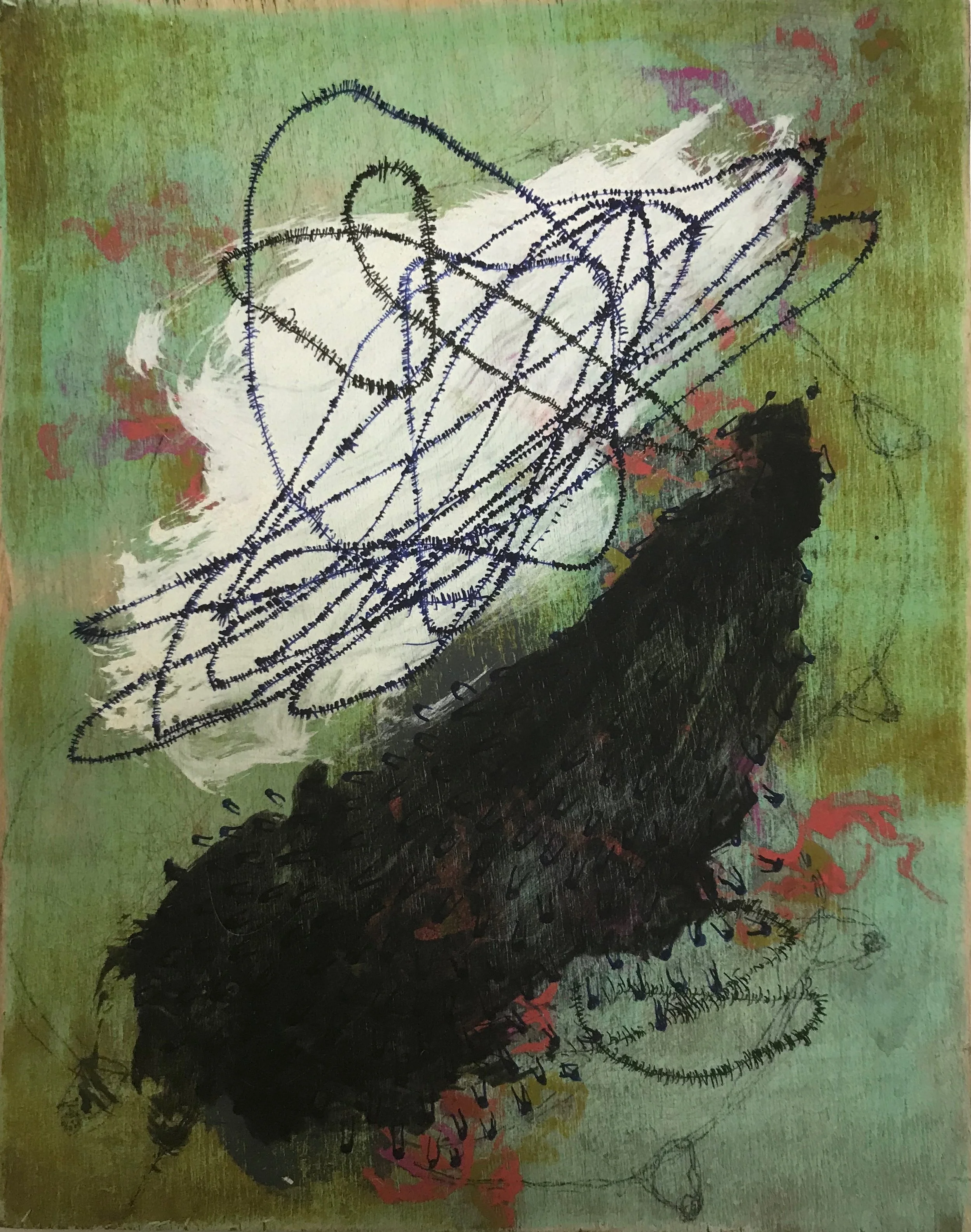 7-5/8” x 6” acrylic/ink/wood