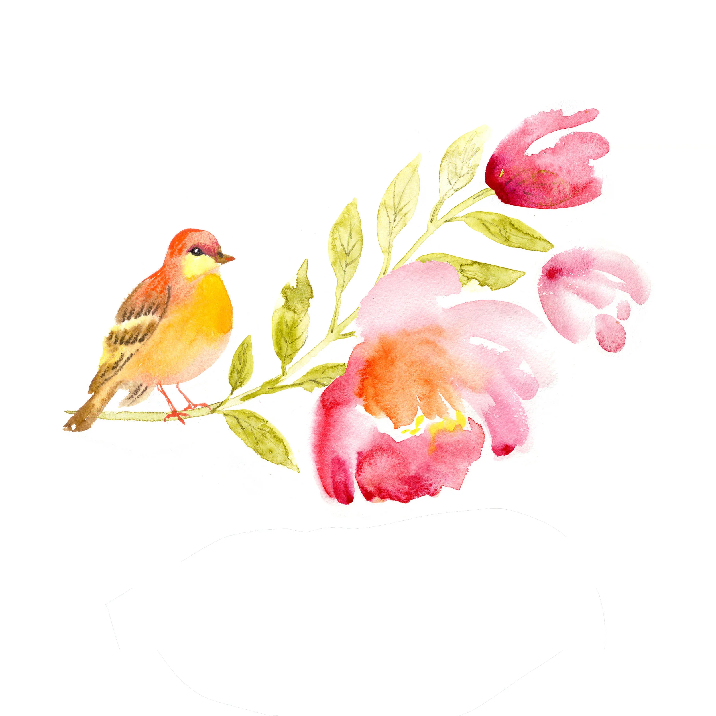 Flowers and Birds in Watercolor