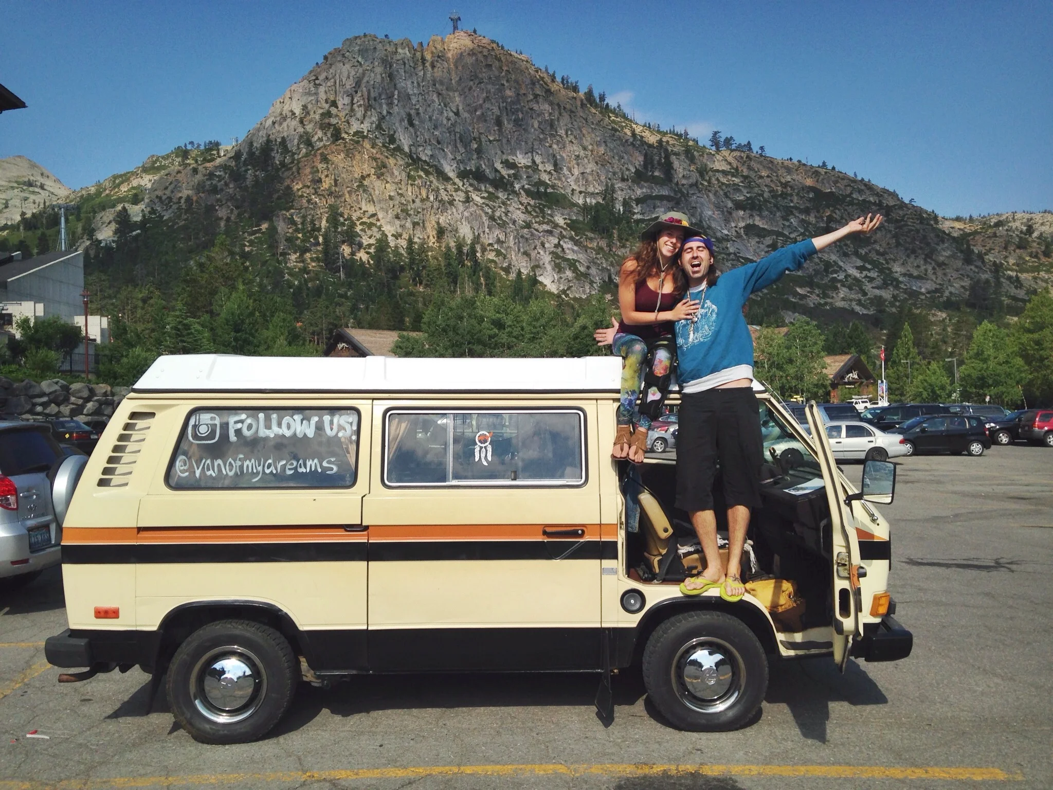 Kenz & Hawk in a VW Camper