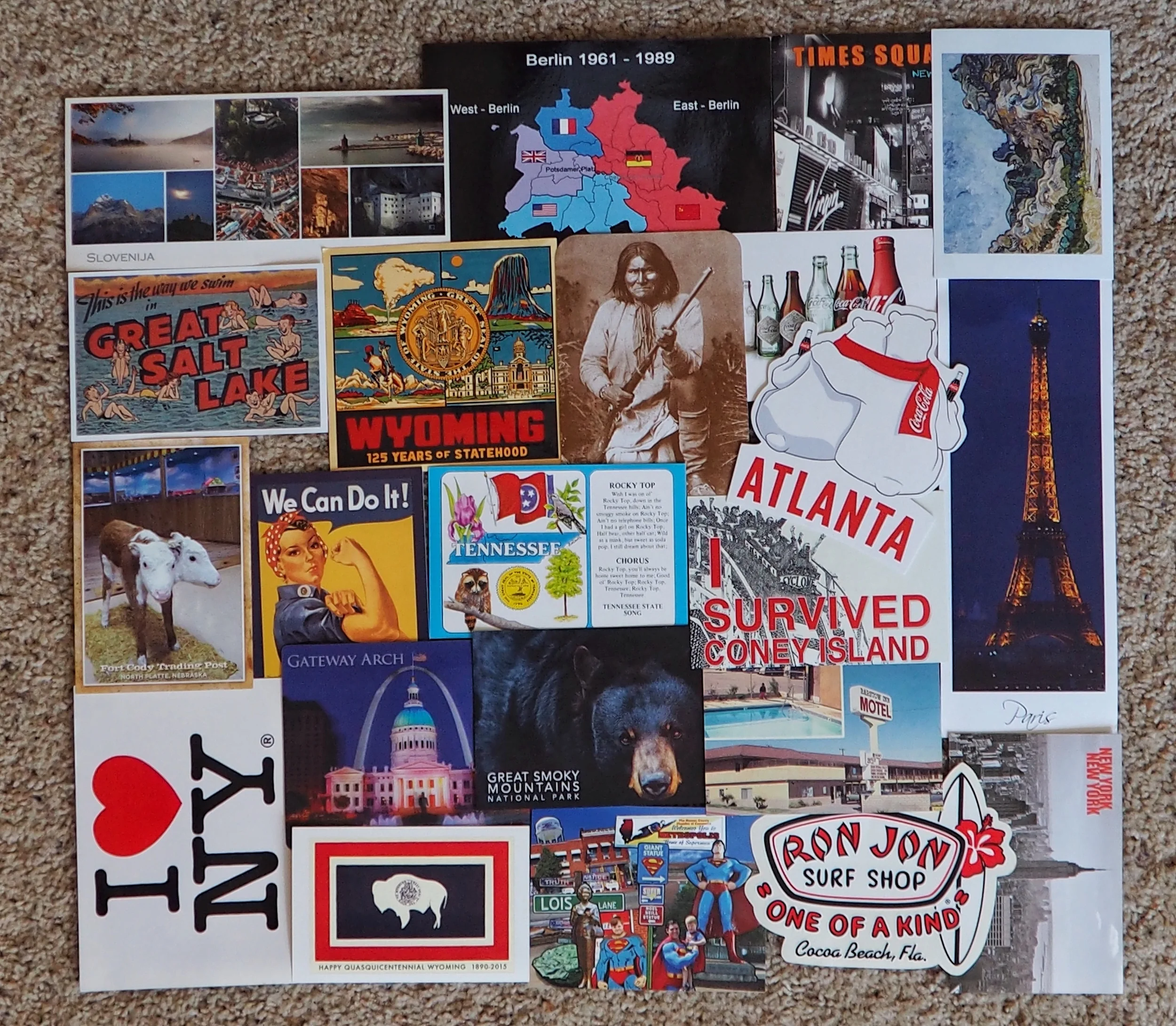 Hannah's collection of postcards from each state and/or country that she has visited.