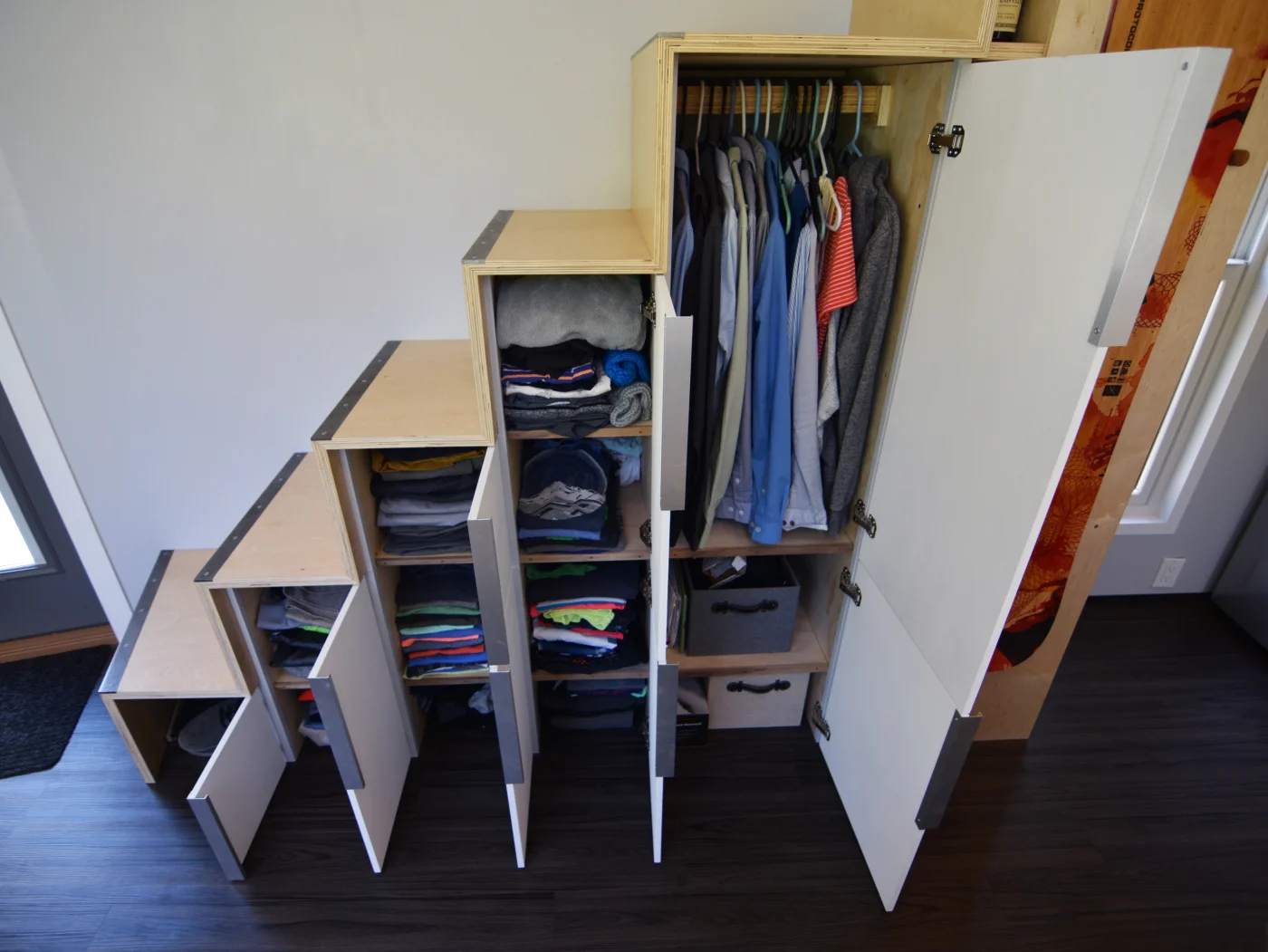 Custom plywood stairs.