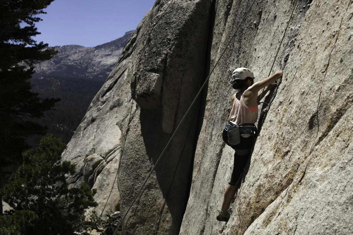 Cali climbing Daff Dome, Toulomne Meadows in Yosemite National Park
