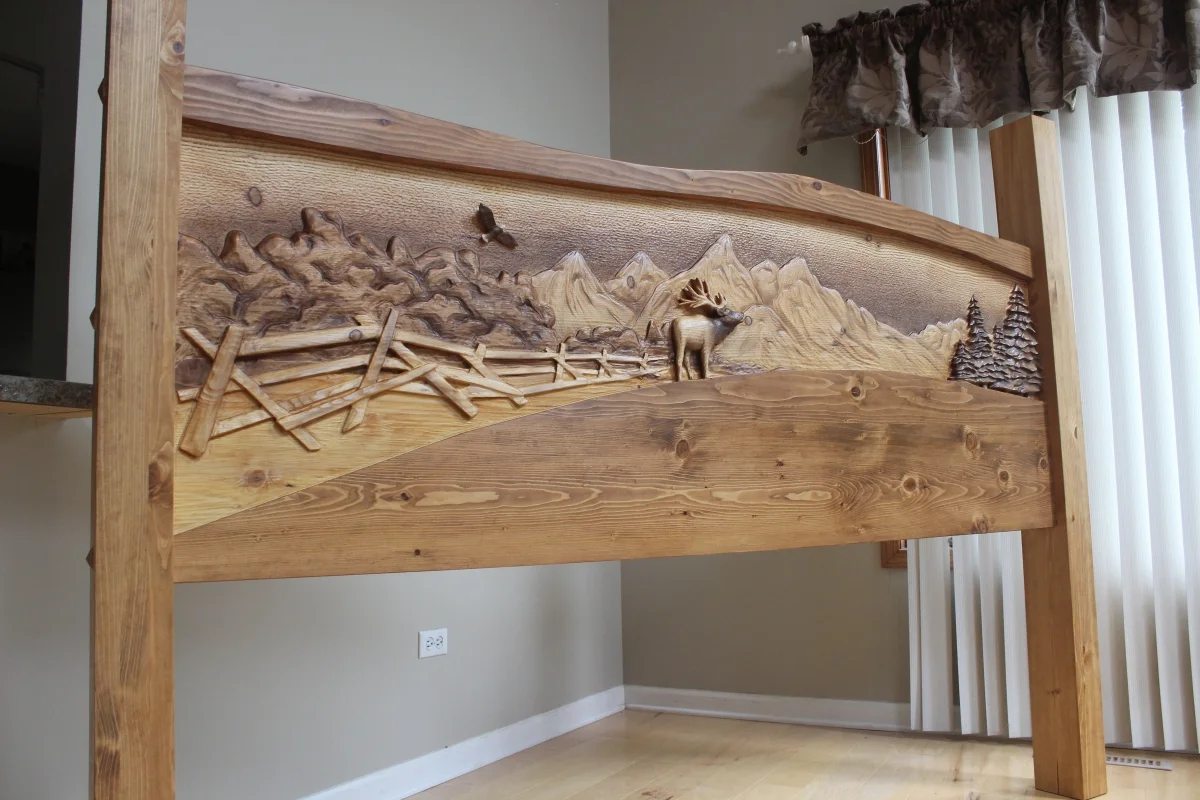 Handmade Hand carved custom wood headboard