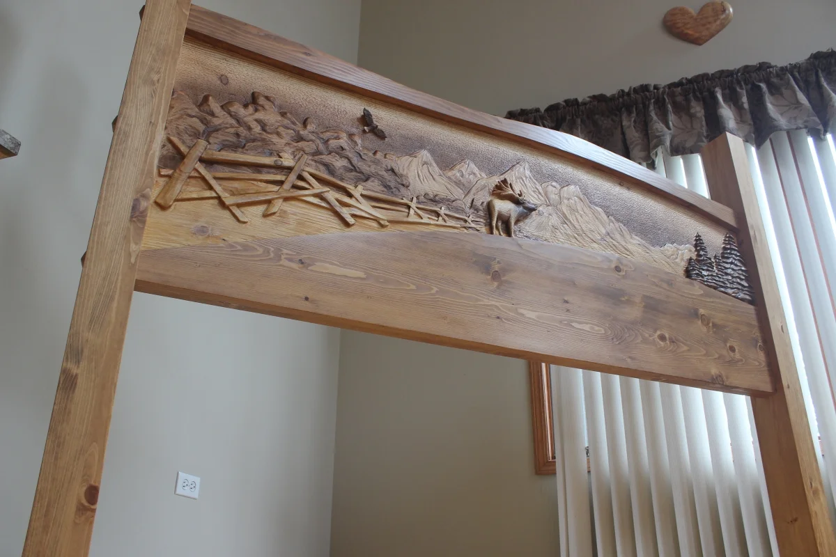 Custom Carved Handmade Wood Rustic Bed Headboard