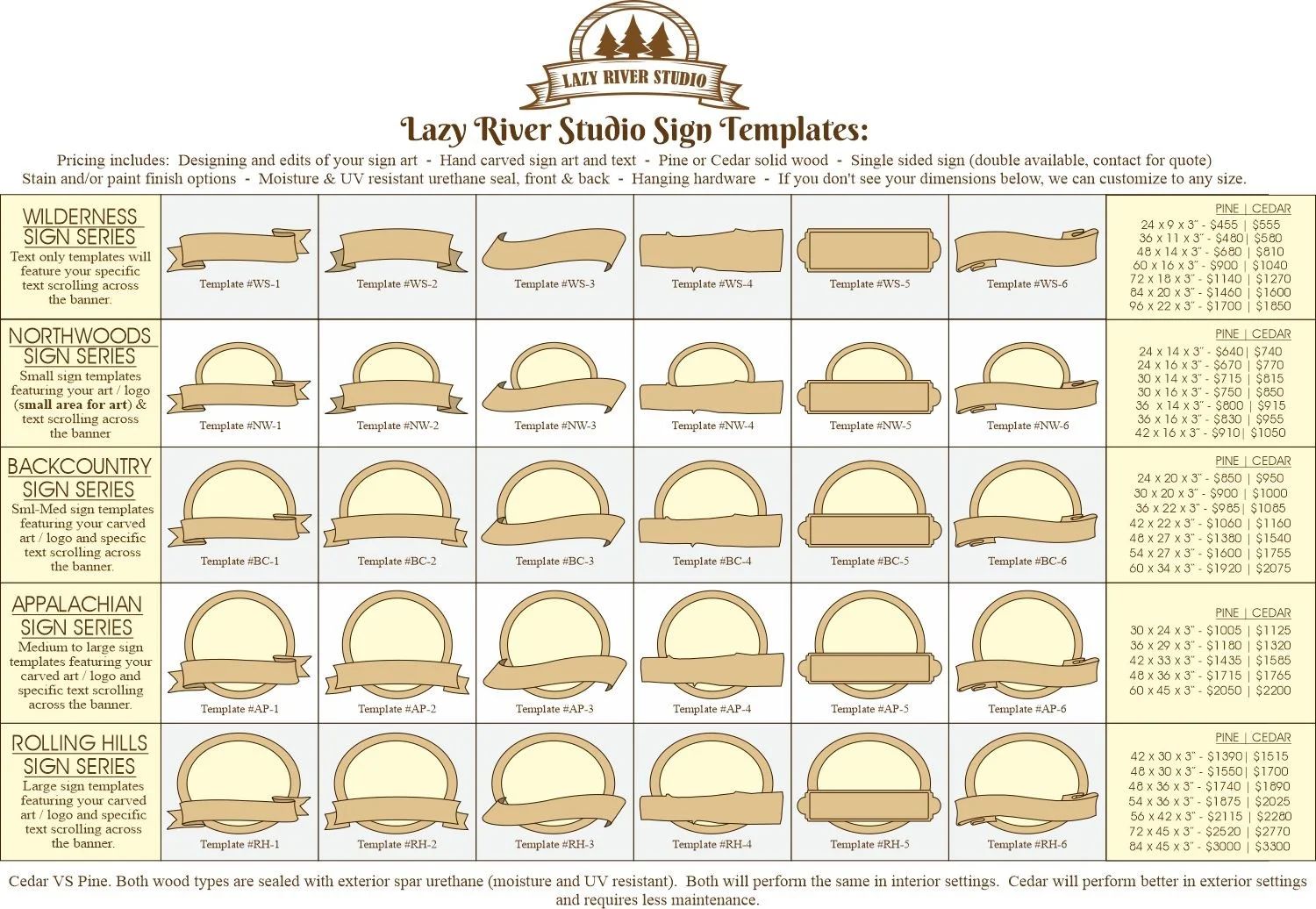 Sign Pricing — Custom Wooden Signs, Wood Carvings, & Rustic Furniture