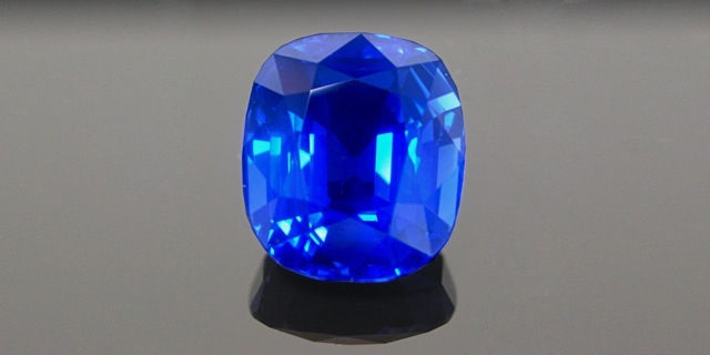 An 11 carat Kashmir sapphire after cutting
