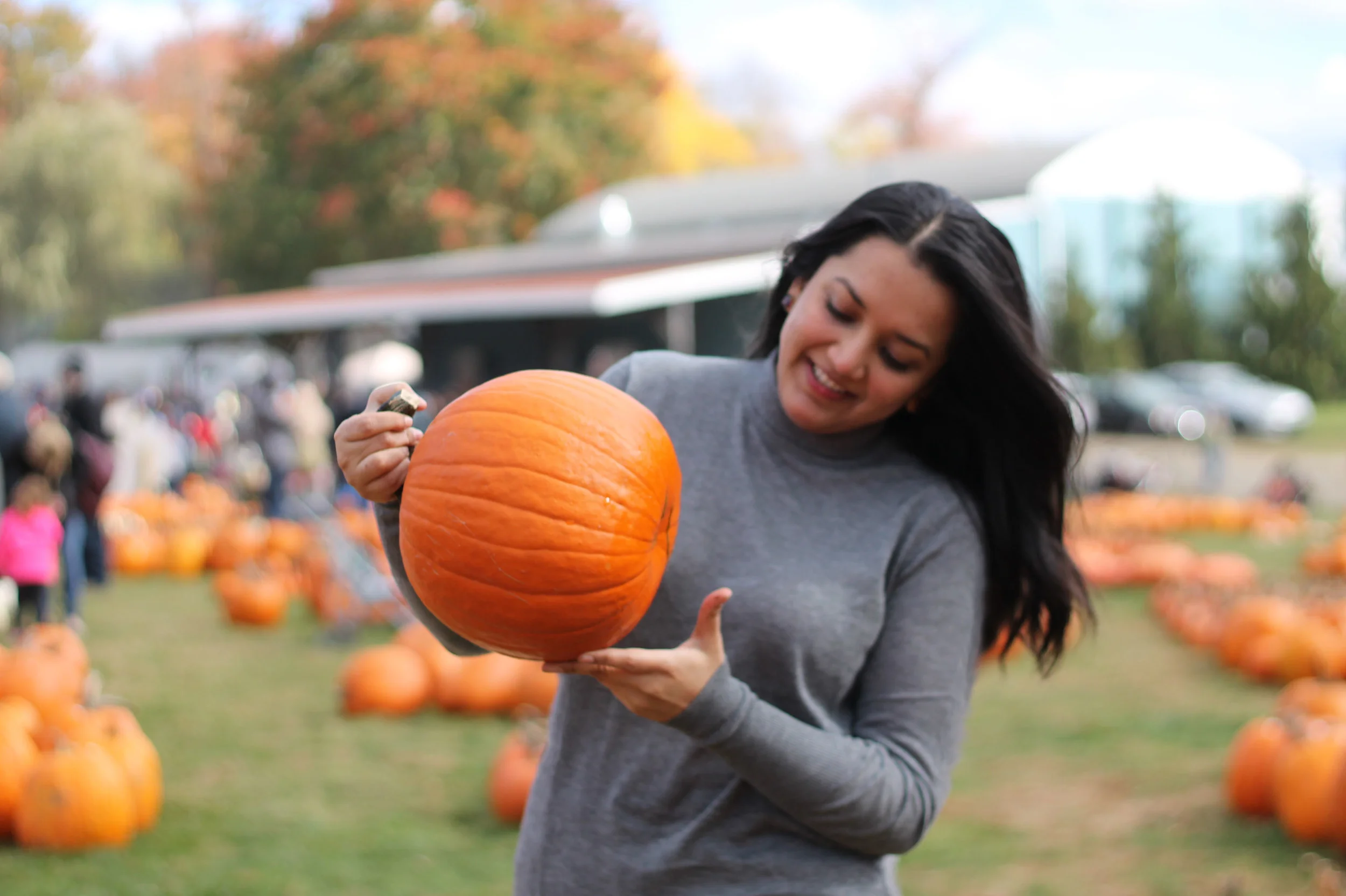 Discovering that the bottom of the pumpkin was dirty...not such a cute prop anymore