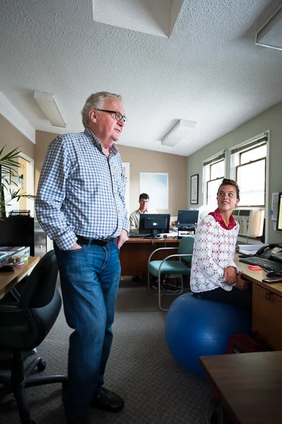 David McKenzie and Desirée Wallace, who is at the HOPE office for the summer. She has been focused on helping to raise funds with a Downtown Langley Coin Drive for clean water projects in Ethiopia. At HOPE International office, New Westminster, BC, Canada on August-15-2013. Photo: Art Zaratsyan