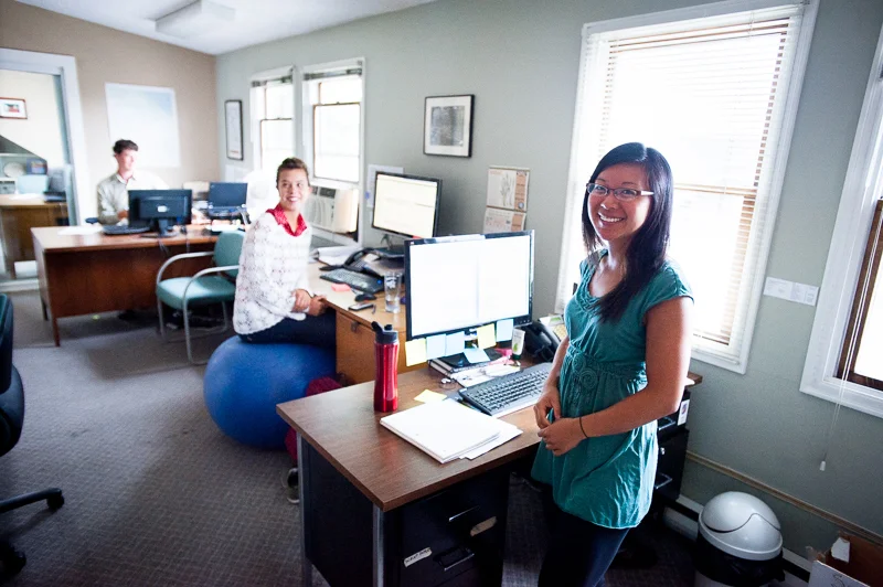 Rainbow Choi, program manager at HOPE International Development Agency, lovingly referred to as "Thunderbolt" by David, is helping with many projects overseas. At HOPE International office, New Westminster, BC, Canada on August-15-2013. Photo: Art Zaratsyan