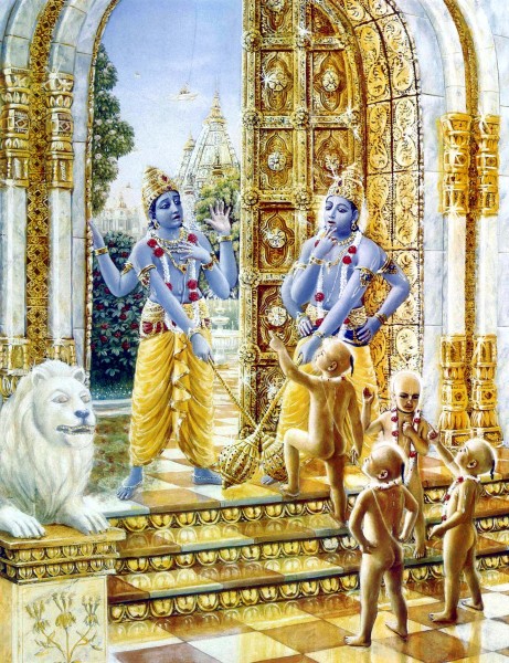 The Kumāras demand entry into Vaikuṇṭha