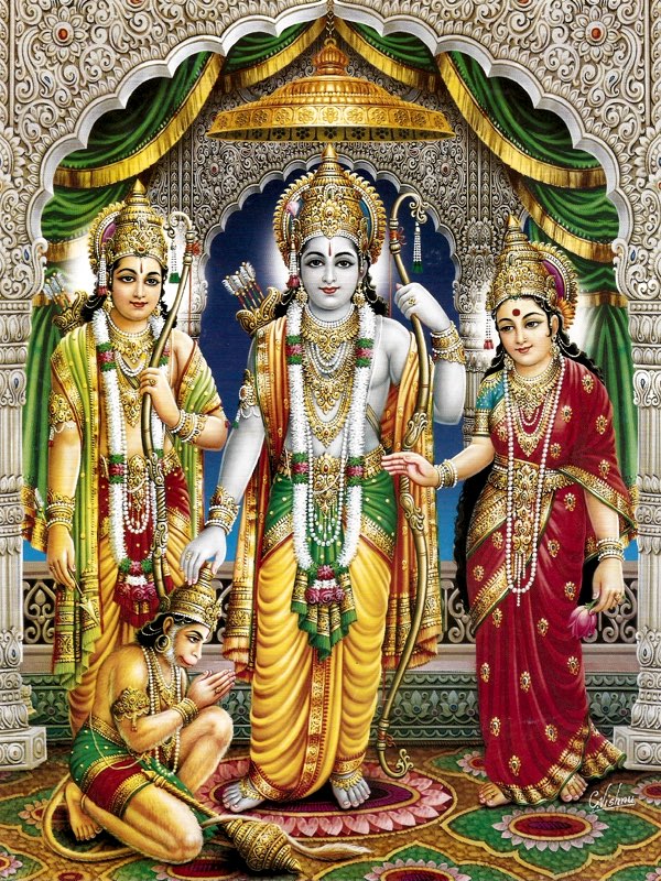 ŚrĪ Rāma, SĪtā, Lakṣmaṇa, and Hanumān.