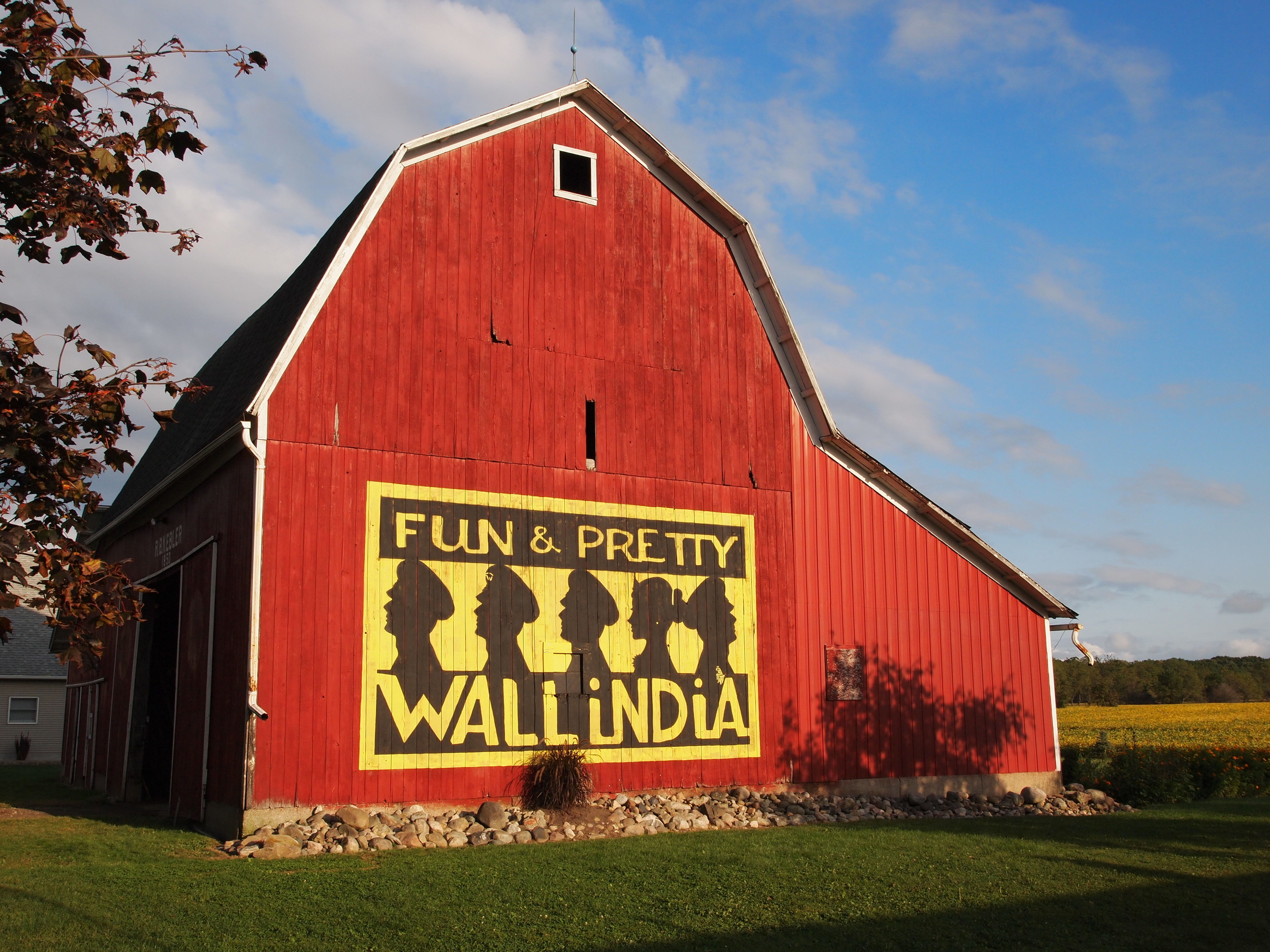 Wondrous WALLINDIA, 13' x 22', Latex on barn wood, Corunna Michigan 2013