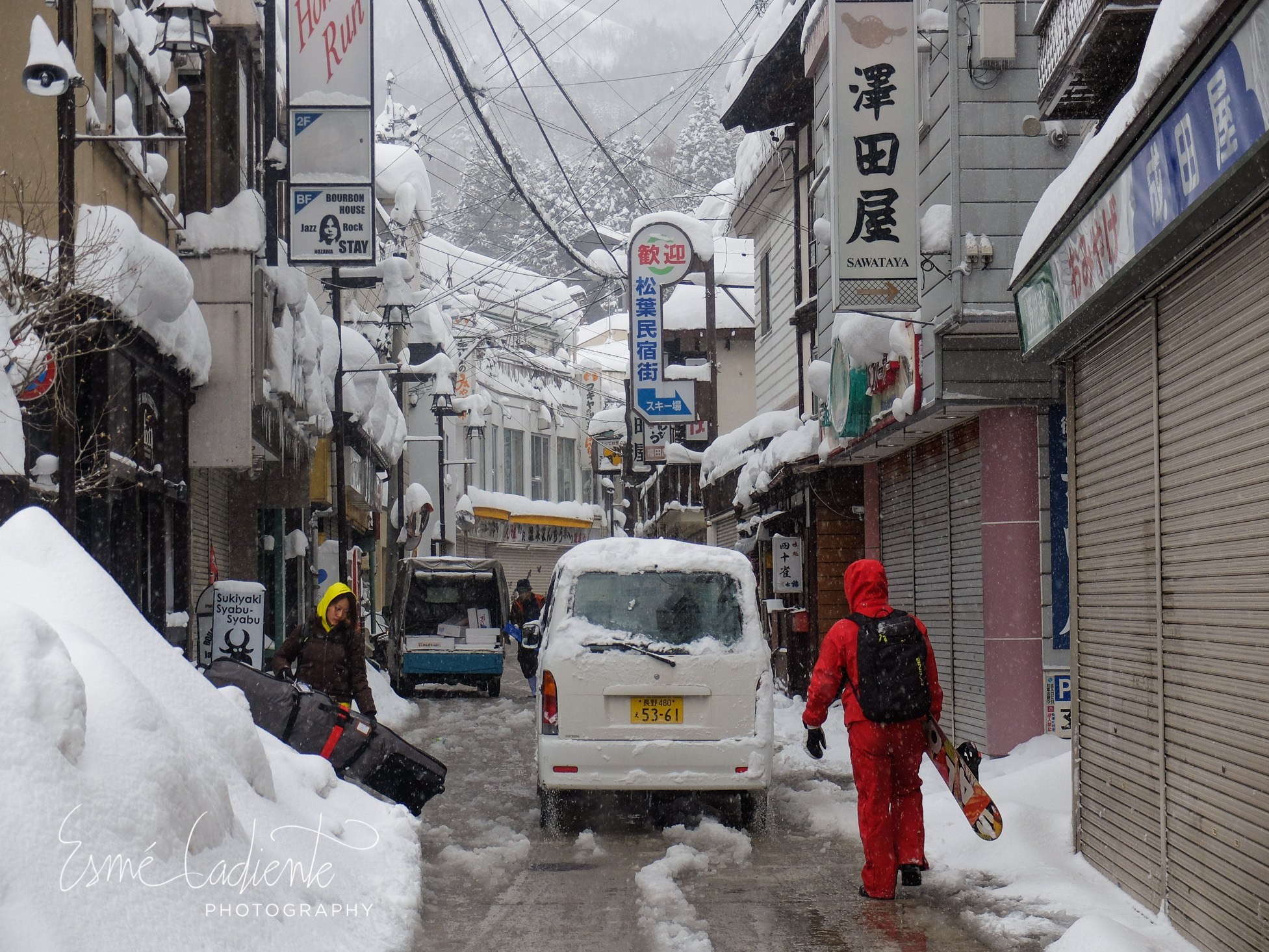 Hot spring water is used to melt the snow on the streets of Nozawa Onsen.