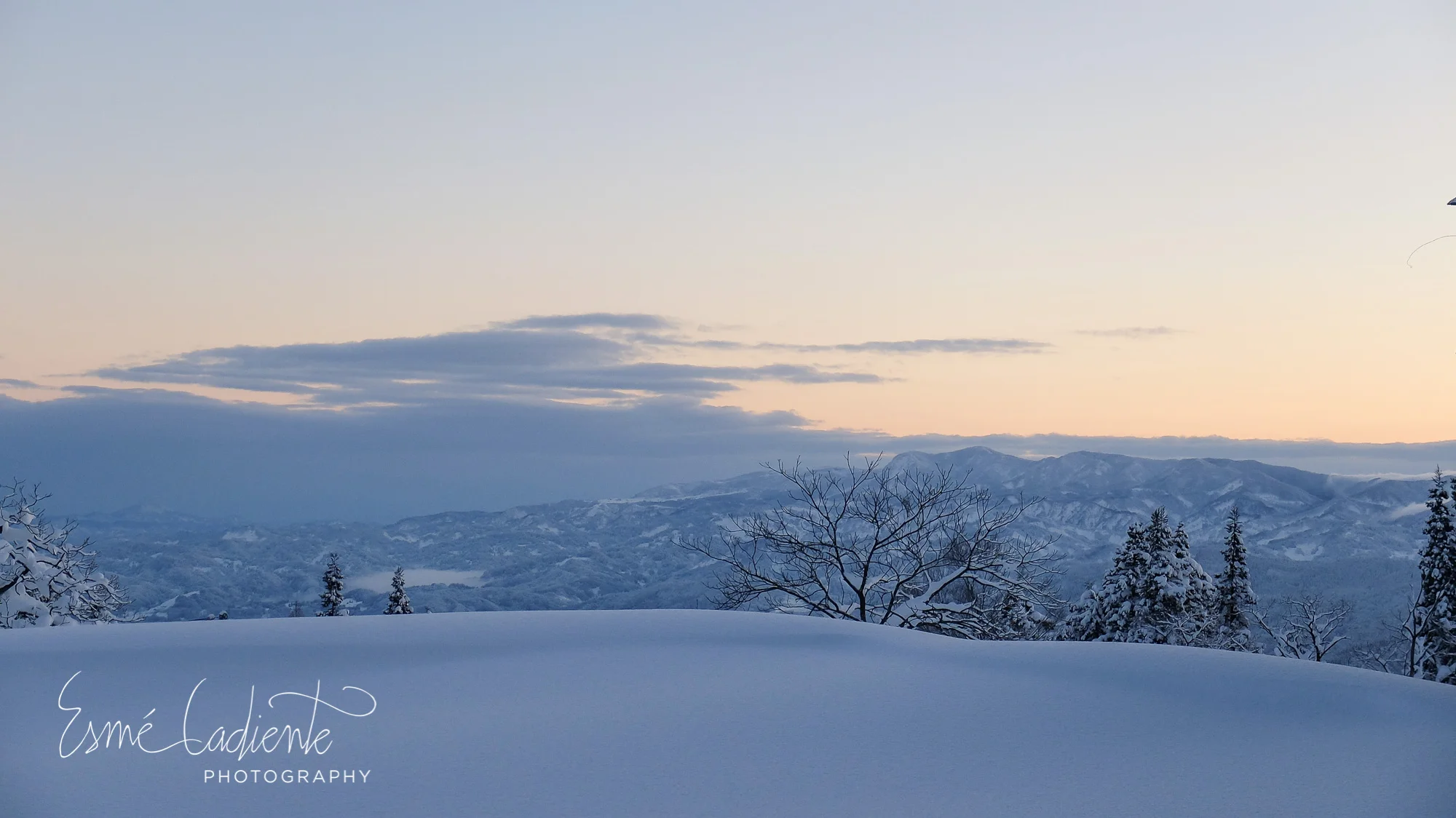 Dawn in Myoko Kogen with the Sea of Japan in the distance.