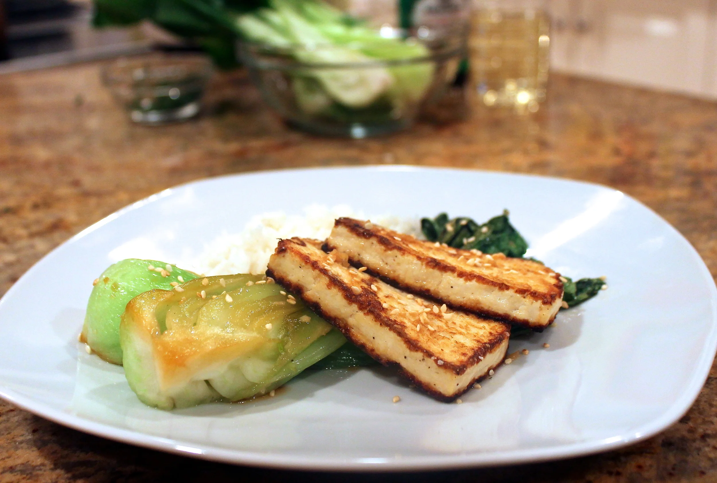 Seared Teriyaki Tofu with Braised Bok Choy