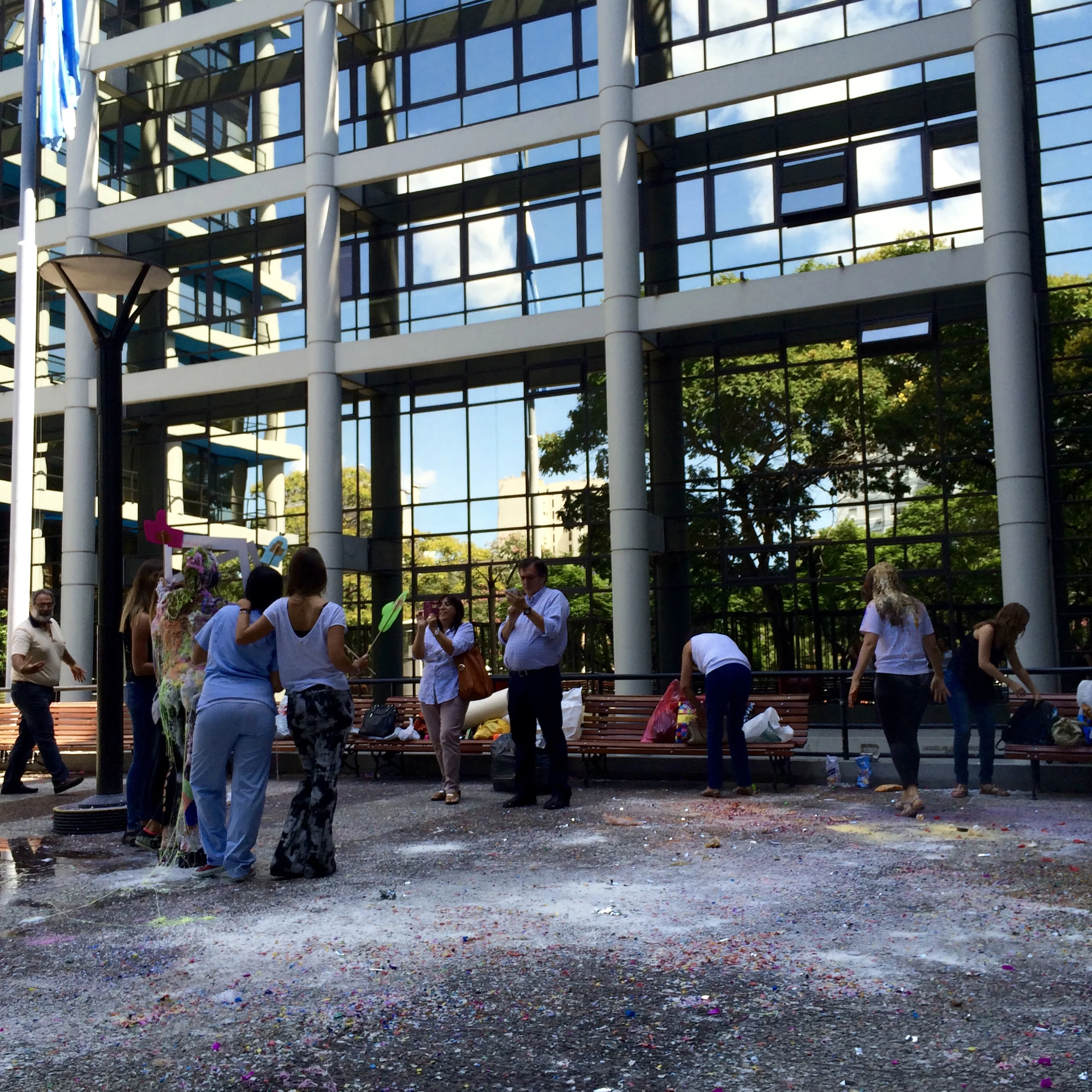 A tradition for graduating students is to celebrate by throwing paint/silly string/RAW EGGS (!) at them in the courtyard. Other than the smell it was sweet!