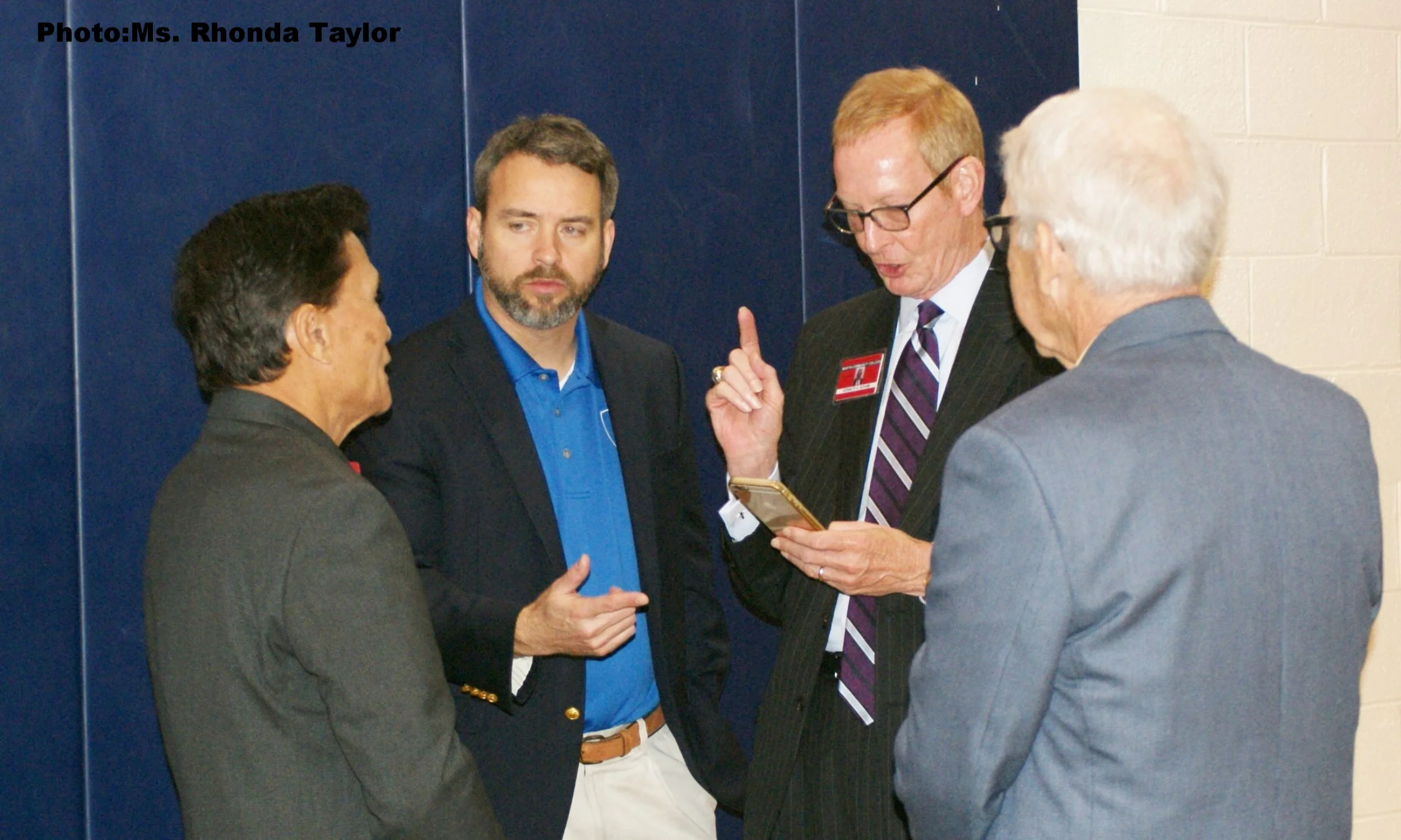  From left to right Bobby Occena (Chairman of the Bertie County Board of Education), Dr. Steven Hill (Bertie County Schools Superintendent), Dr. Kenneth Boham (President of Martin Community College), and Rob Boyce (NC Works Career Pathways) discuss t