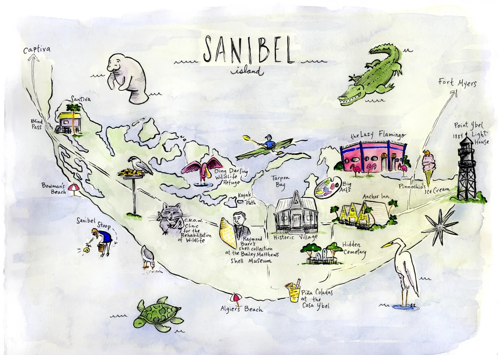 Map Of Sanibel Island Sanibel Island Illustrated Map — Courtney Zell