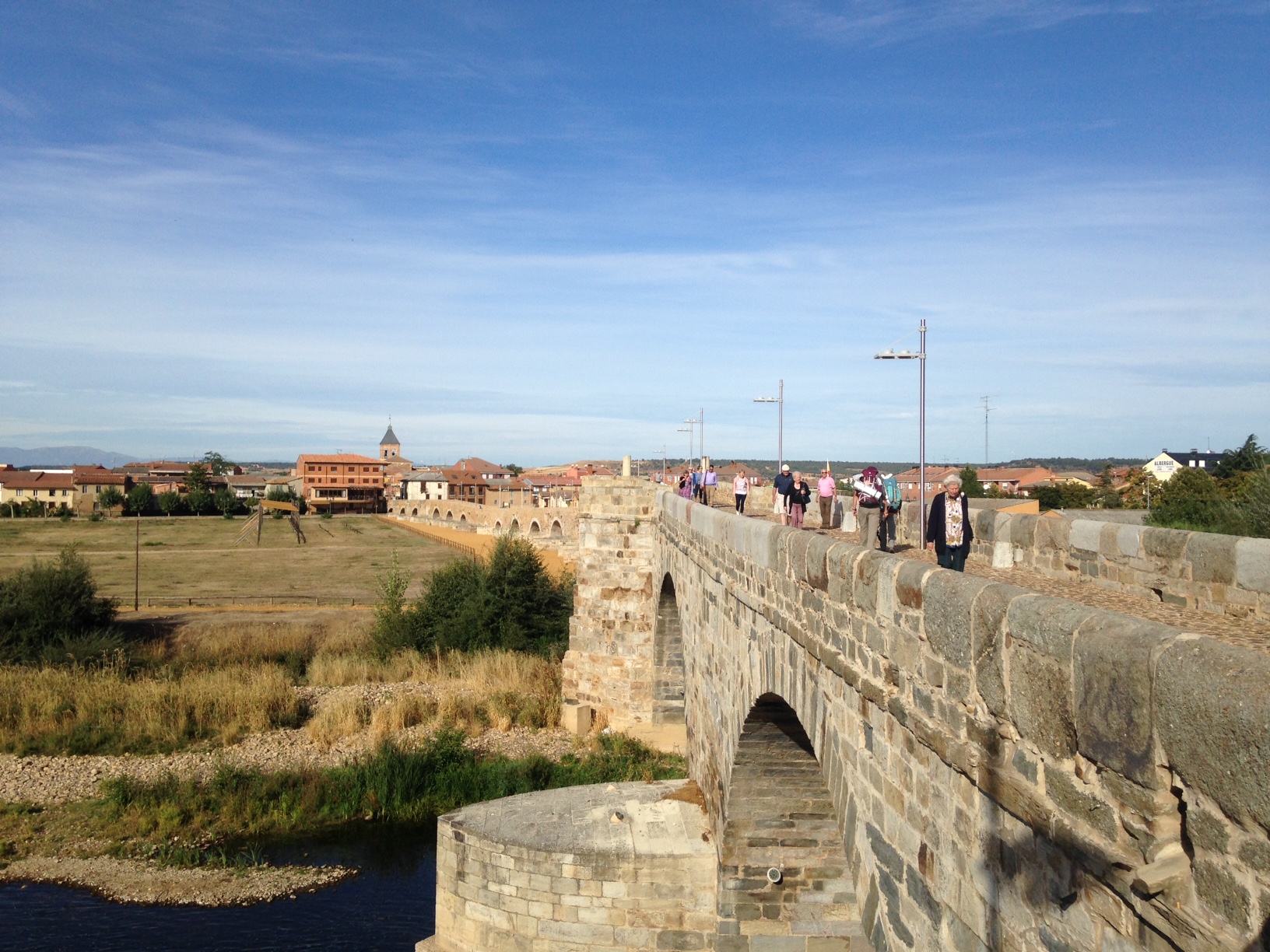I only passed through, but really liked the town of Hospital de Orbigo. This long bridge dates from the 13th C. Legend has it that a knight was thwarted in love. To restore his honor he vowed to defend that bridge against anyone who would challenge him. In 1434, Knights arrived from all over Europe to joust against the heartsick Don Suero. 300 knights were defeated, and I guess that was the magic number because a victorious Don Suero then journeyed to Santiago in thanks for being cured of his heartbreak.