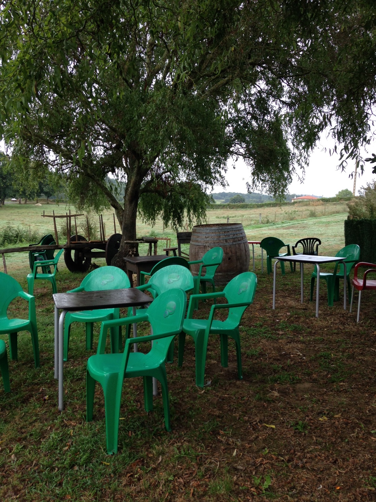 Unpredictable weather = empty cafe chairs.