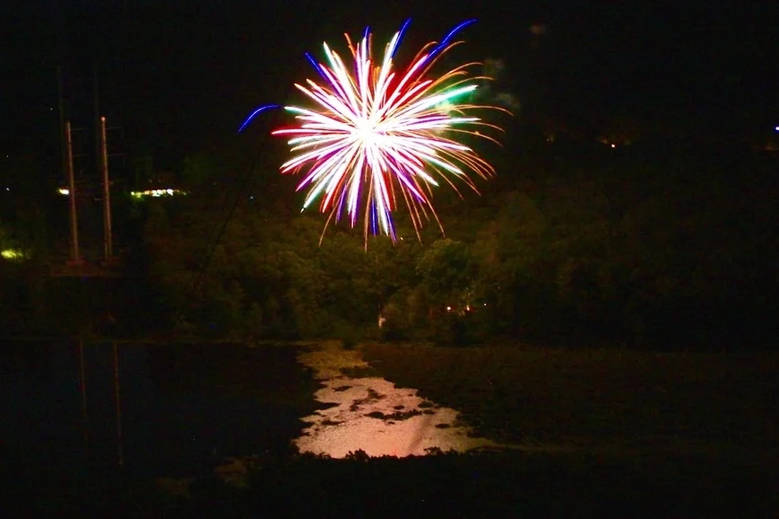 Fireworks explode above the campfire site at the close of another fantastic week at Camp NoBeBoSco.