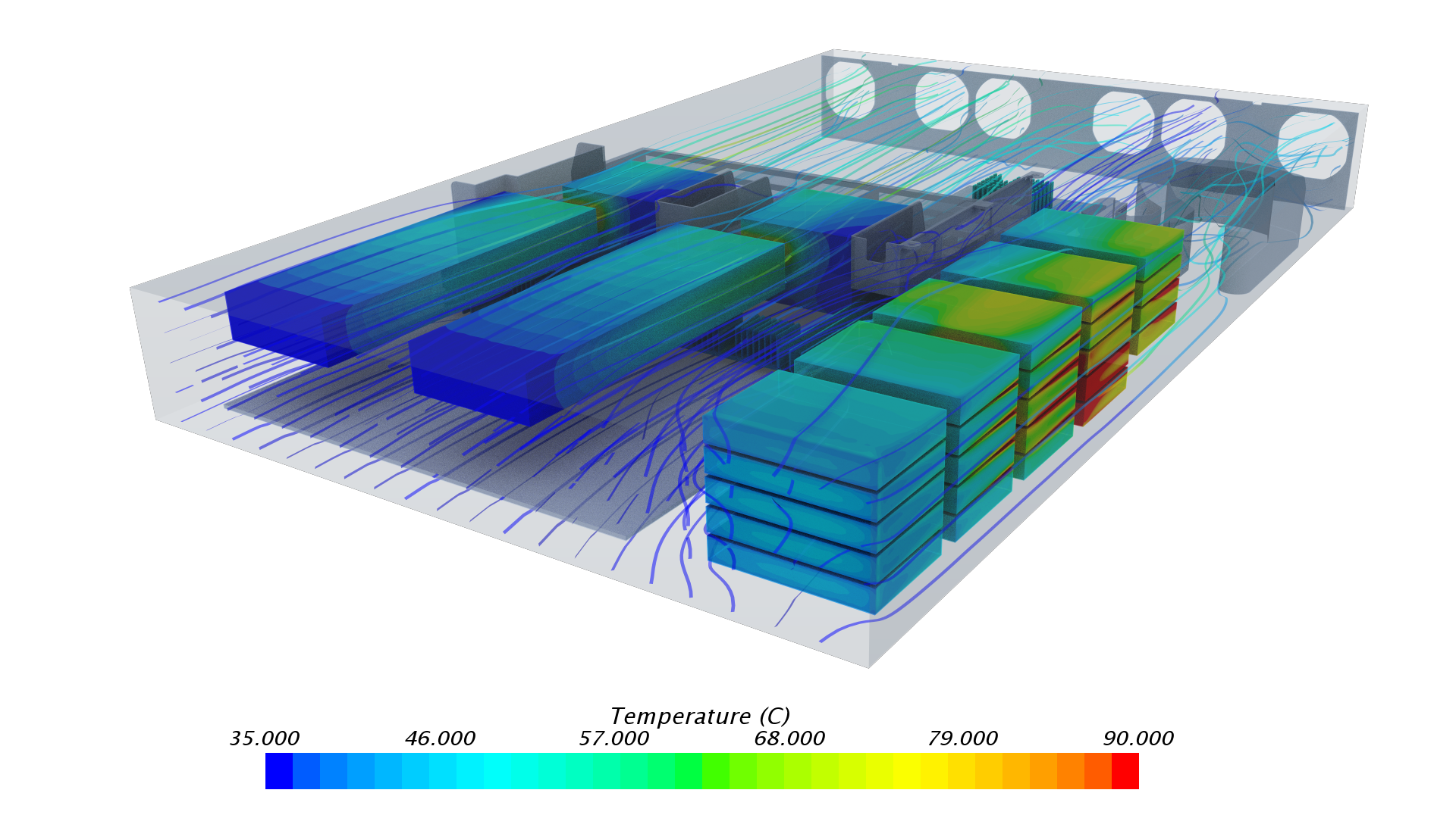 Visualization of Server Component Temperatures as Predicted By CFD Simulation