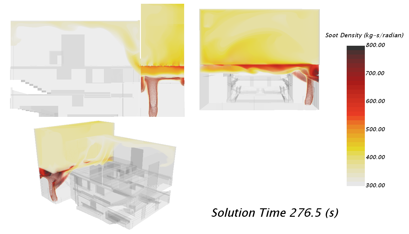CFD visualization of soot density in an auditorium stage fire scenario
