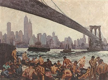 Edward Casey "Stevedores Bathing Under Brooklyn Bridge"