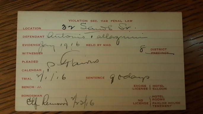 Arrest card for Antonio Bellavicini. Committee of Fourteen records, Manuscripts and Archives Division, The New York Public Library.
