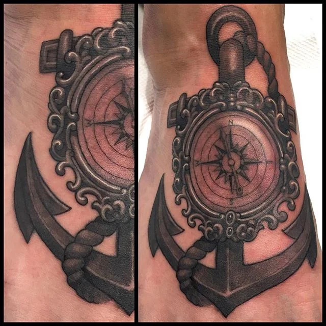 Black and Grey Compass with Anchor