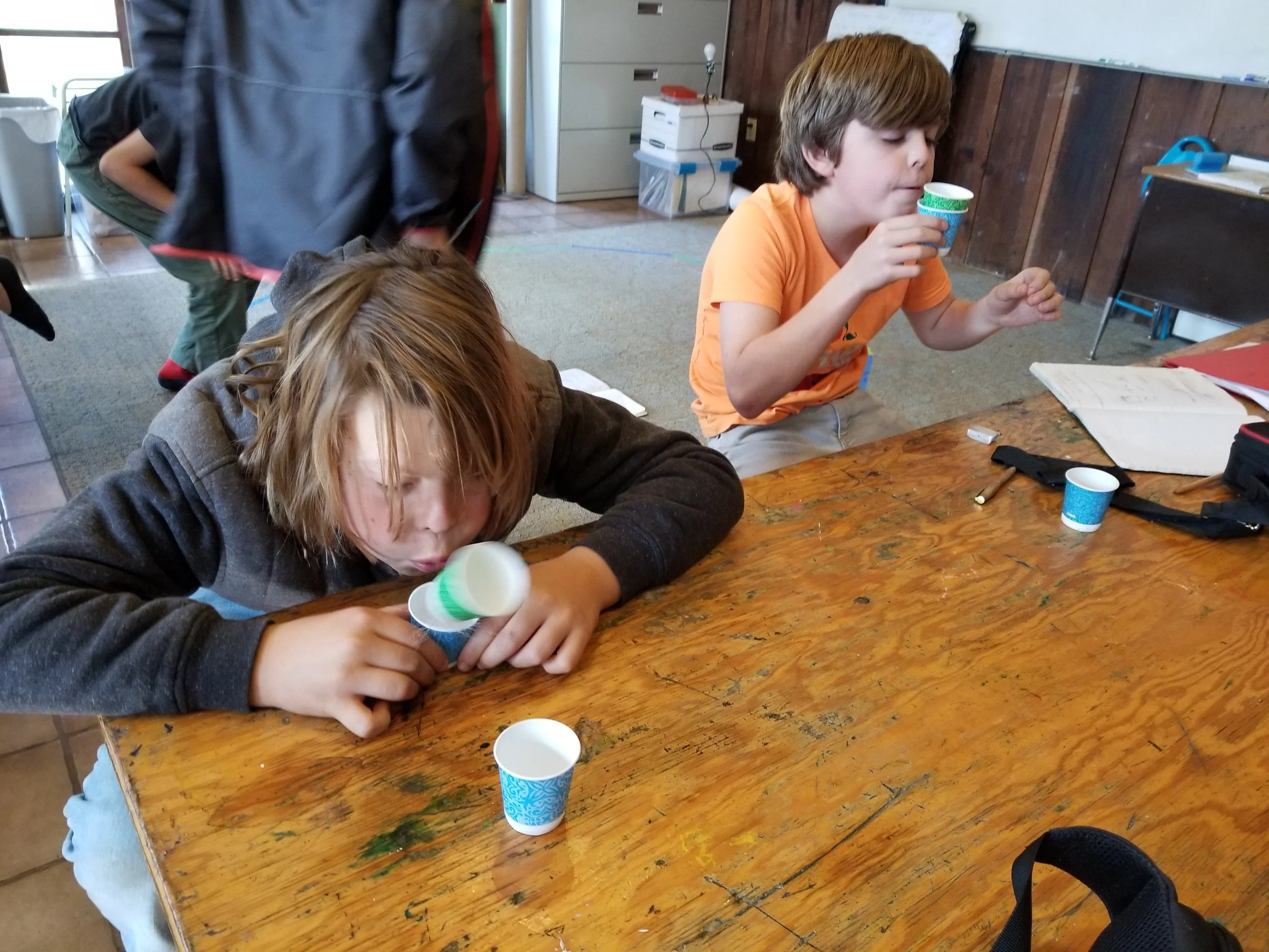 Blow cup challenge to reinforce variables and testable questions. Turns out the challenge took some skill. 