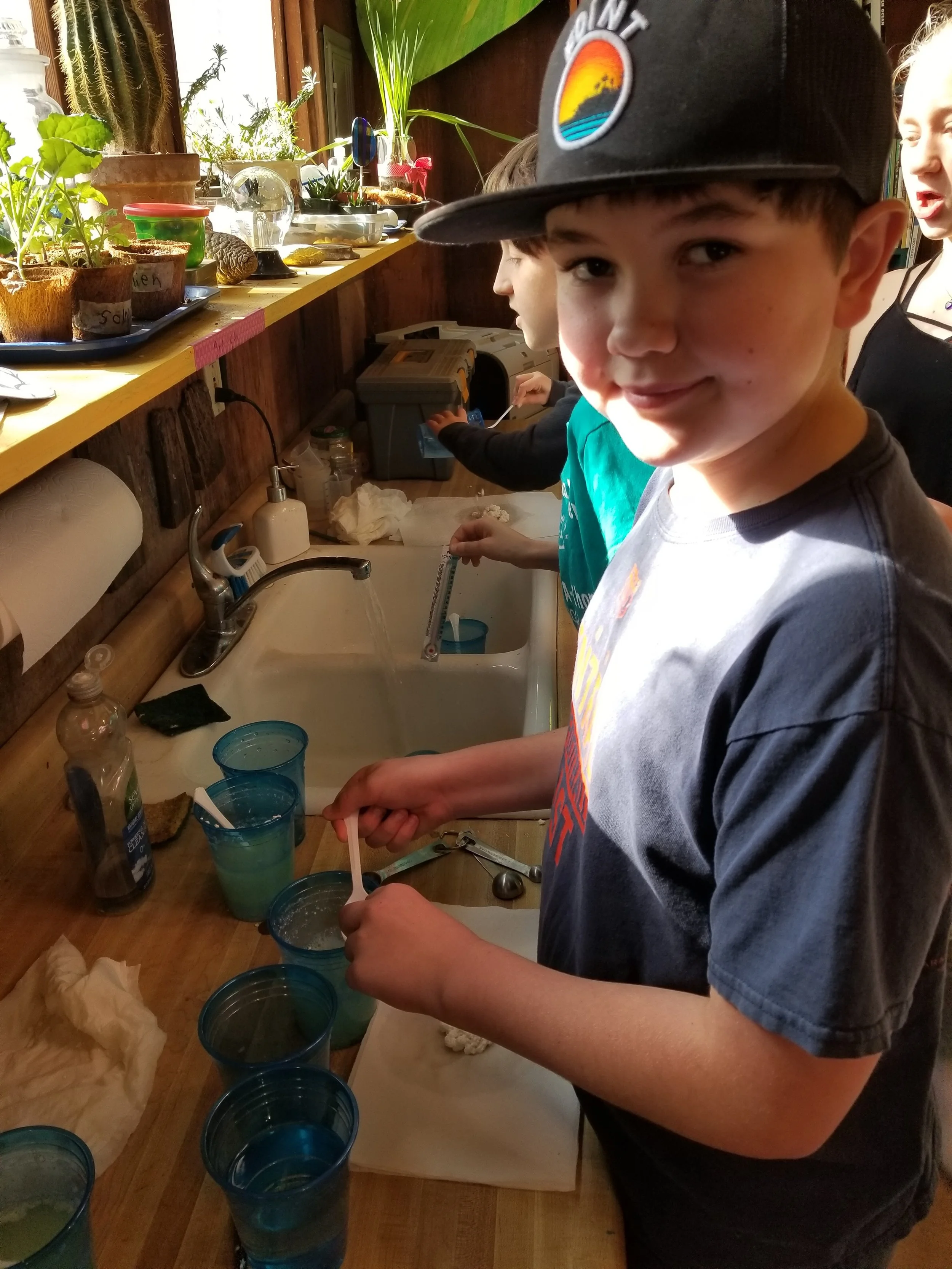Scooping out the milk protein.