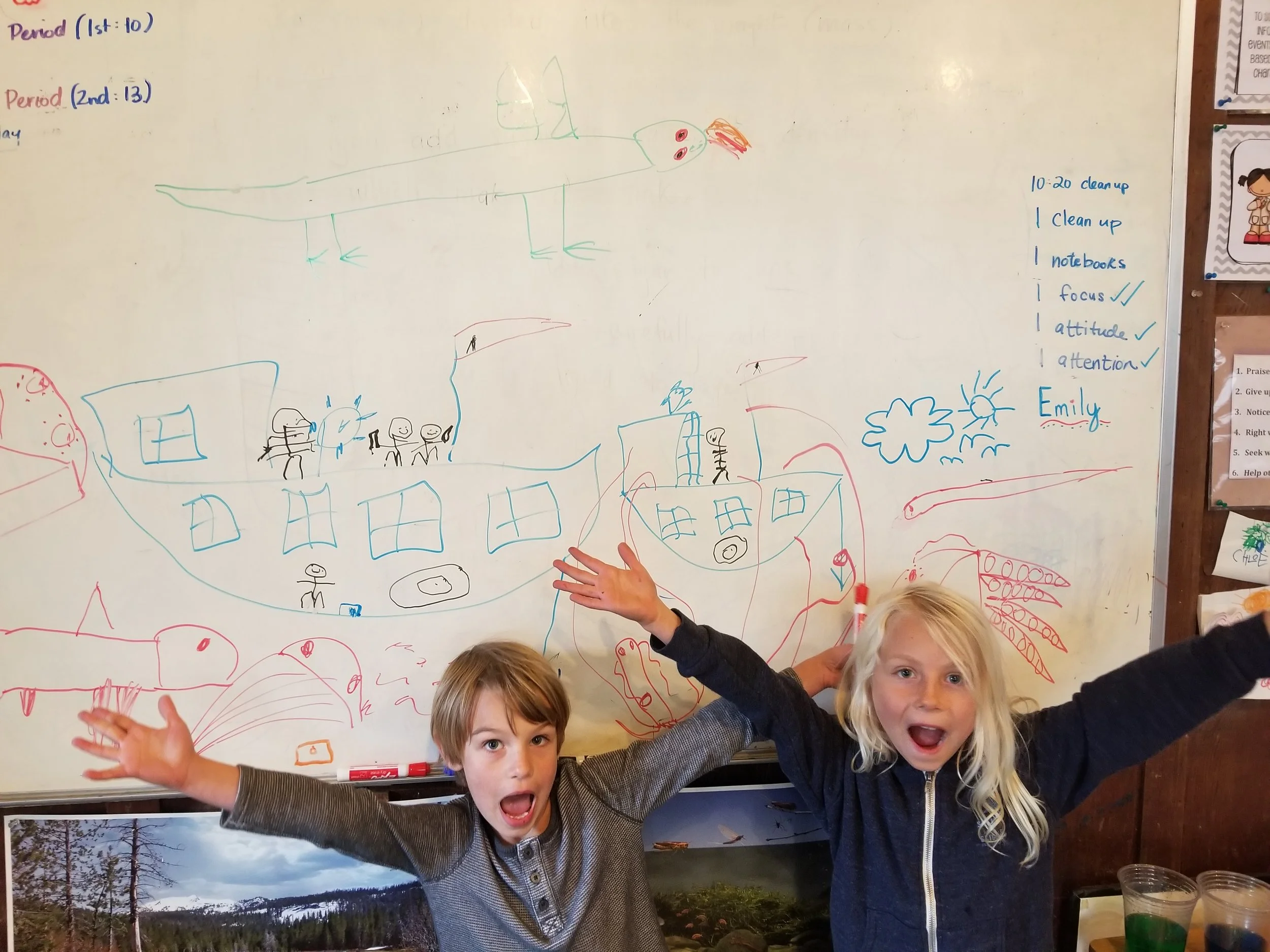 An elaborate pirate scene created during recess by Leif and Ezra. 