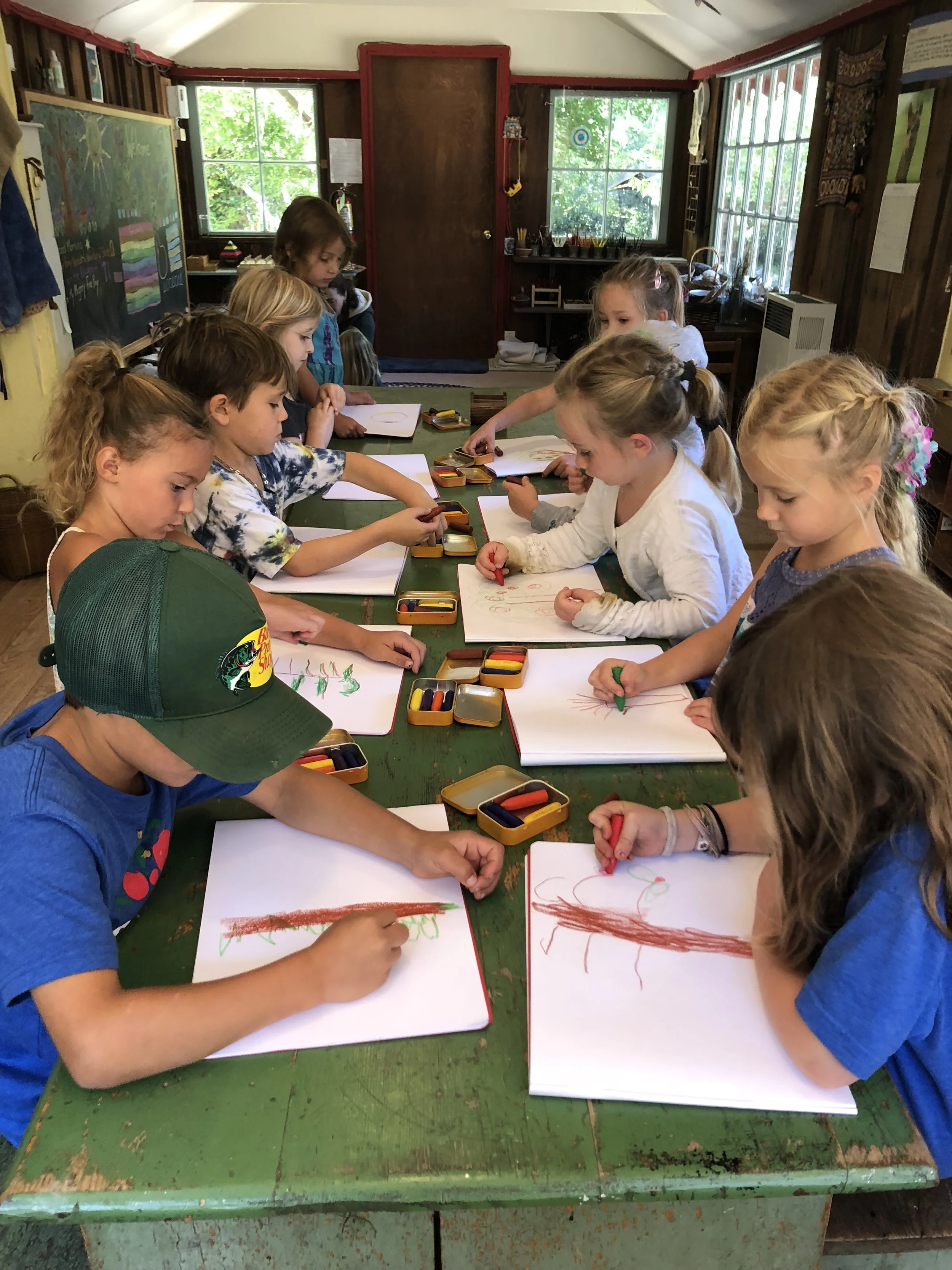Working on tree drawings to illustrate the Apple Tree Elves Story.