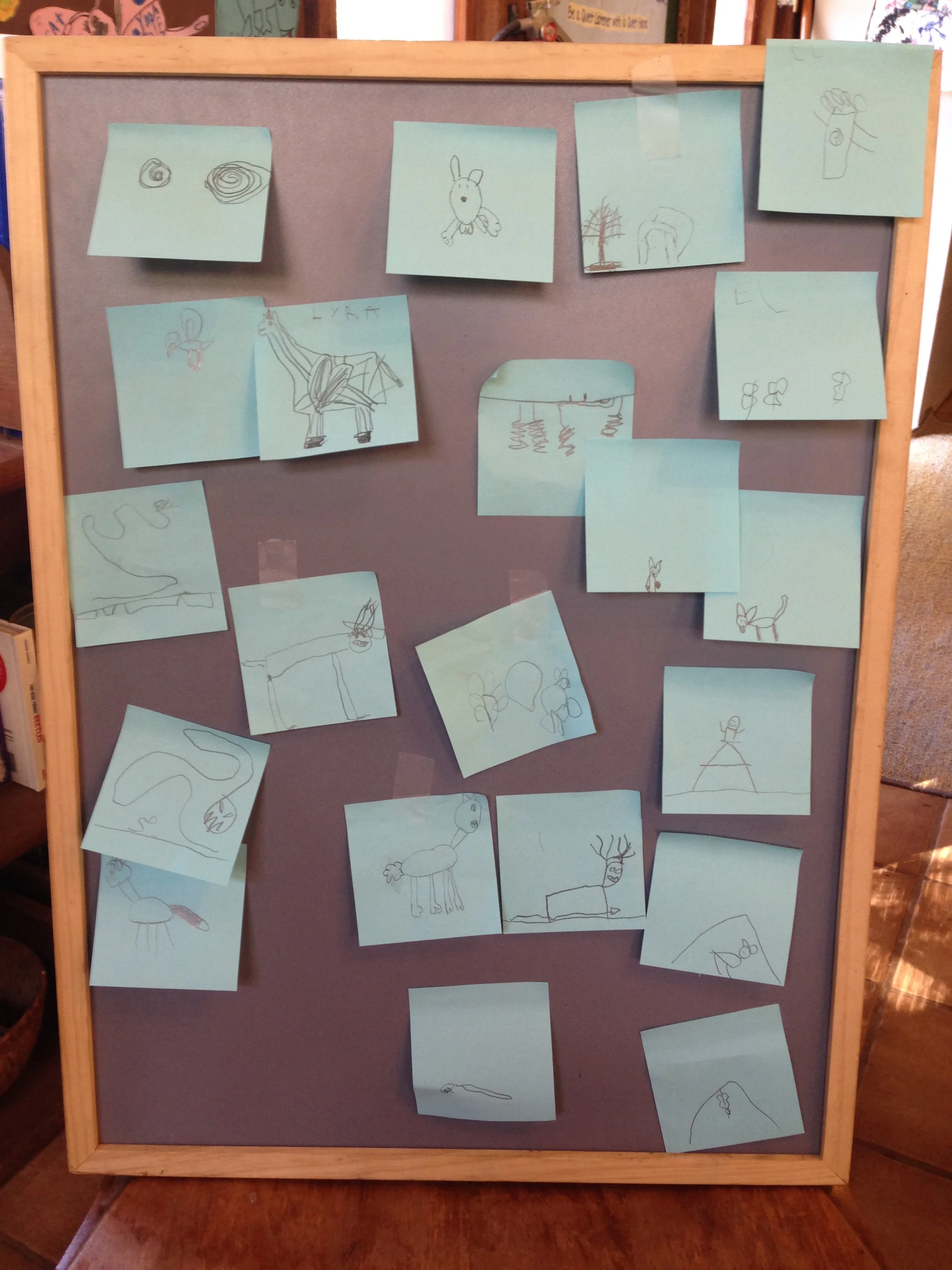 Students drew animals that they may see in a redwood forest habitat.