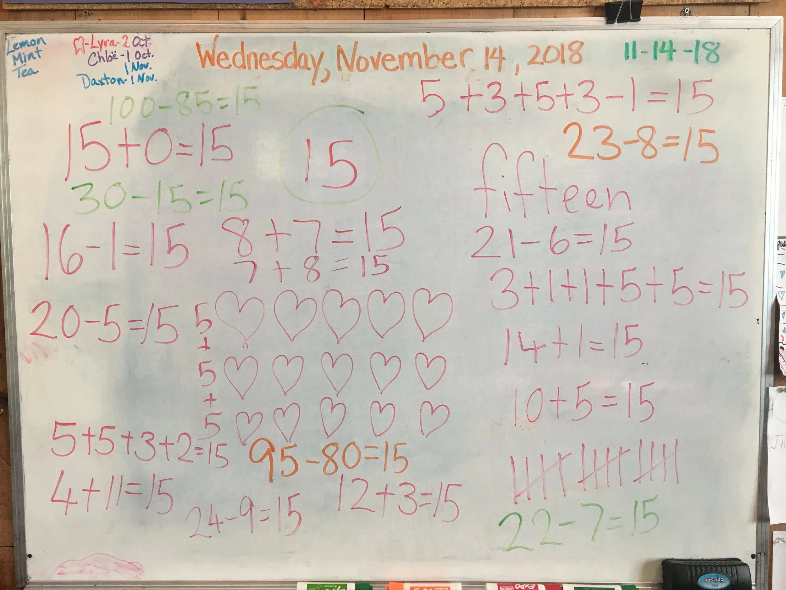 These were all the ways your children found for showing the number 15.