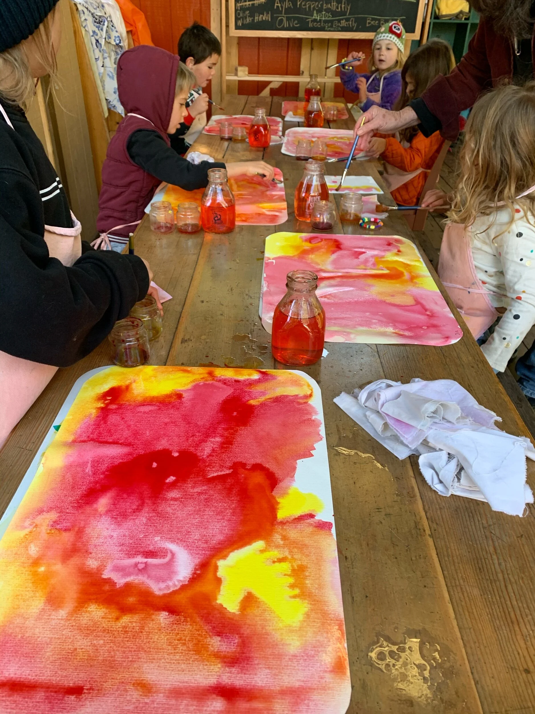 We have continued our “color story”, working with wet on wet watercolors and moving through the primary colors and now the secondary colors. This medium is wonderful, especially for the young child who is not confident with traditional drawing. This…