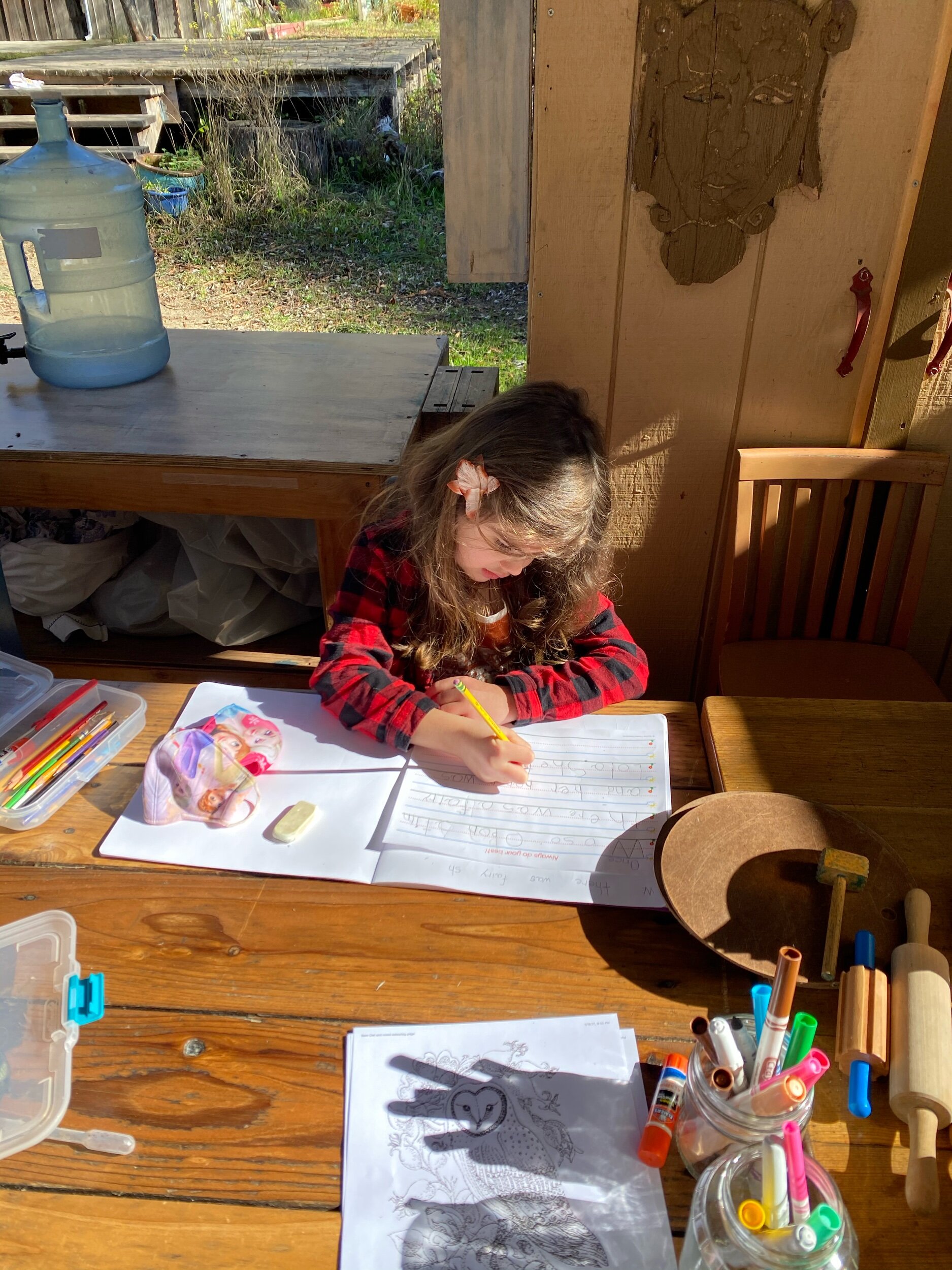 Junie working on her story.