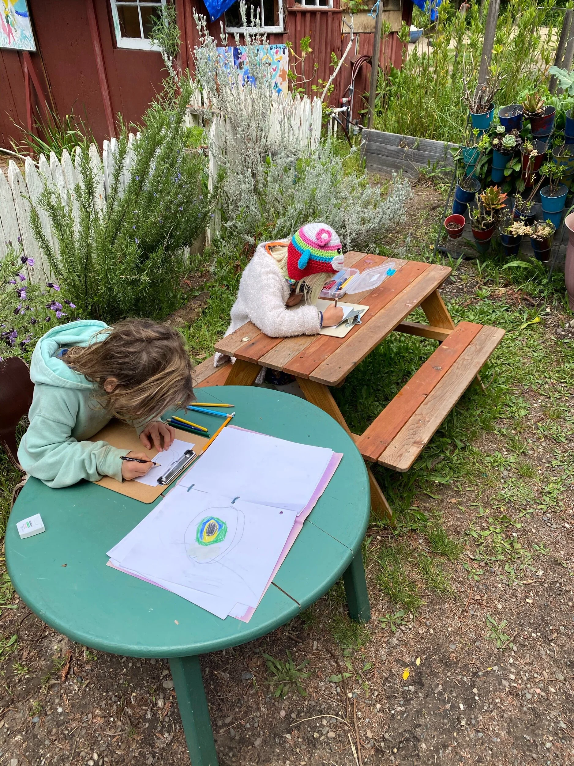 Sky and Abel drawing each other’s eyes.
