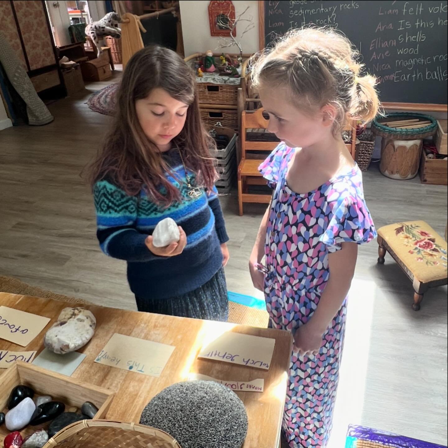 Kindergarteners giving their first grade big buddies a tour of the rock museum they created. Buddy time is highly enjoyed throughout the year. Next up, Kinder Cafe! #orchardschoolaptos #bigbuddies