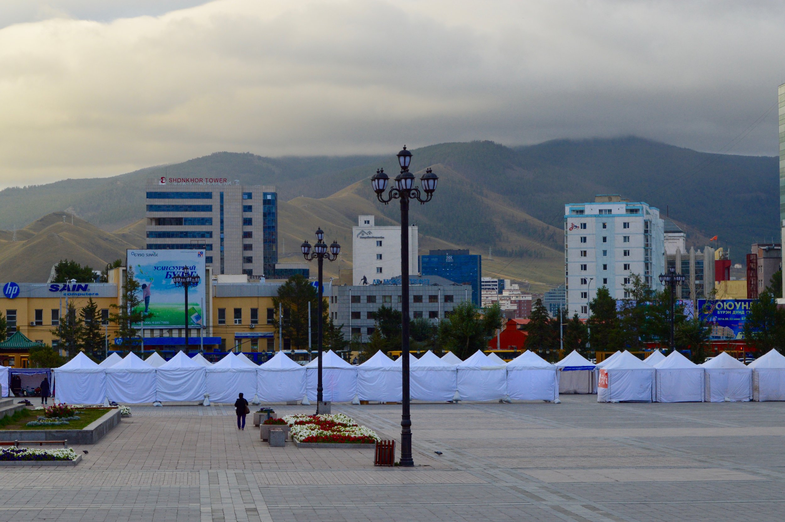 Highrise buildings and a market in Chinggis Square