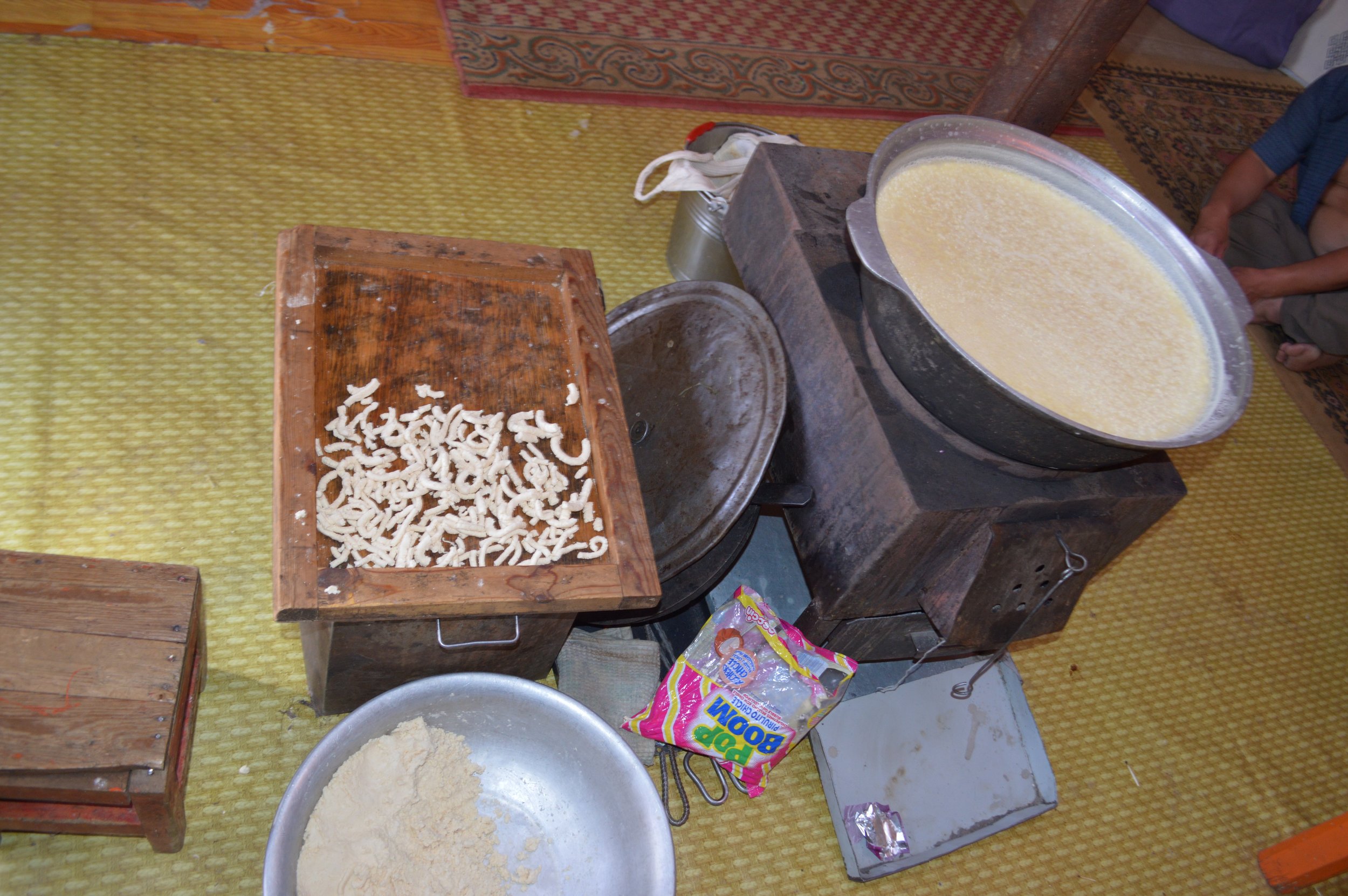 Small pieces of milk curd and milk products