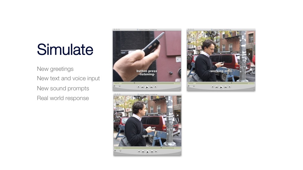 Video simulations with sound cues used to demonstrate the system, away from the desktop, out in the real environment
