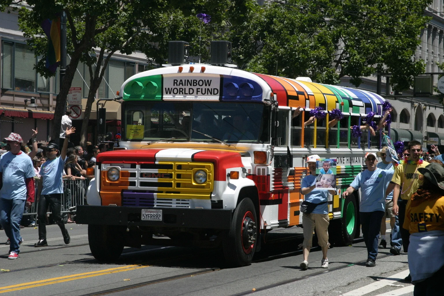 The Rainbow Bus at LGBT Pride in San Francisco, CA. We use the bus to deliver humanitarian aid to projects in Tijuana, Mexico.