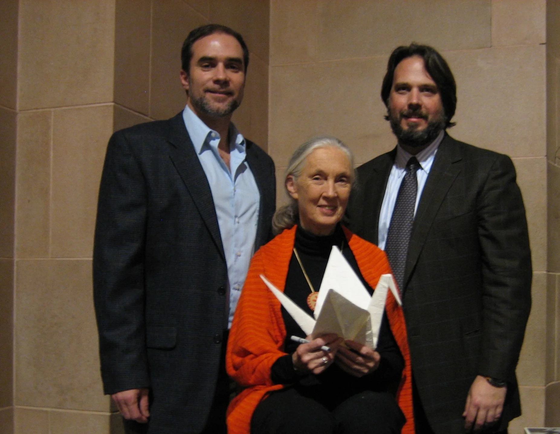 RWF Founder Jeff Cotter, Dame Jane Goodall with her wish for the tree, and Paul Stankiewicz "I dare to wish for a world in which people live in harmony with each other and the natural world" - Jane Goodall