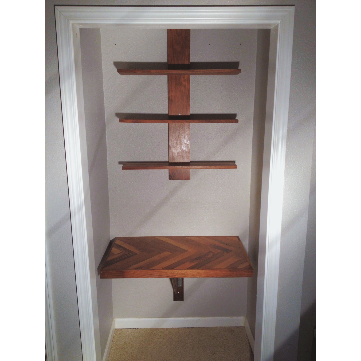 Walnut Herringbone Folding Desk & Shelves